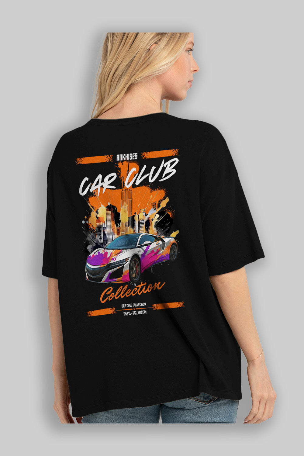 Araba Club Serisi 26 Baskılı Oversize t-shirt Erkek Kadın %100 Pamuk Bisiklet Yaka tişort