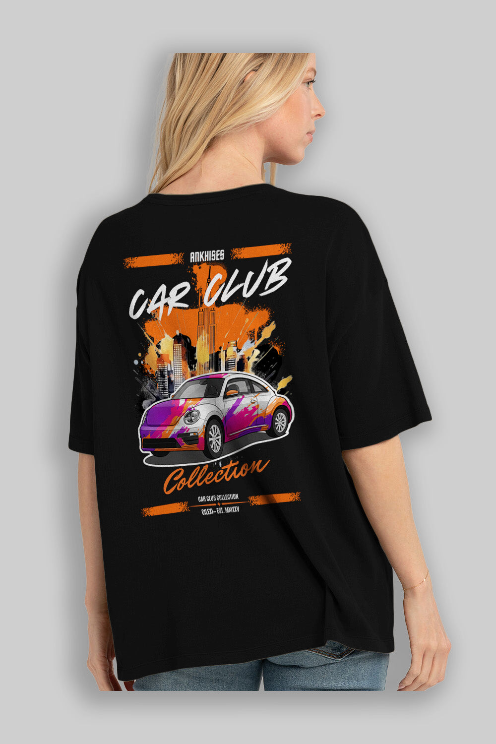 Araba Club Serisi 40 Baskılı Oversize t-shirt Erkek Kadın %100 Pamuk Bisiklet Yaka tişort