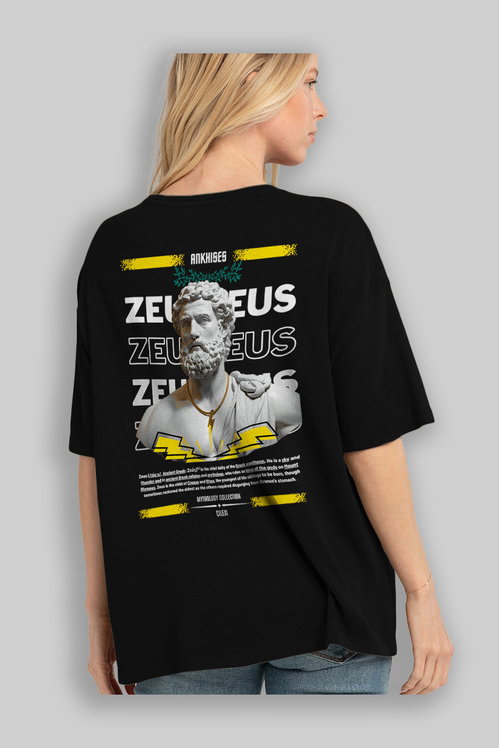 Zeus 2 Arka Baskılı Oversize t-shirt Erkek Kadın %100 Pamuk Bisiklet Yaka tişort