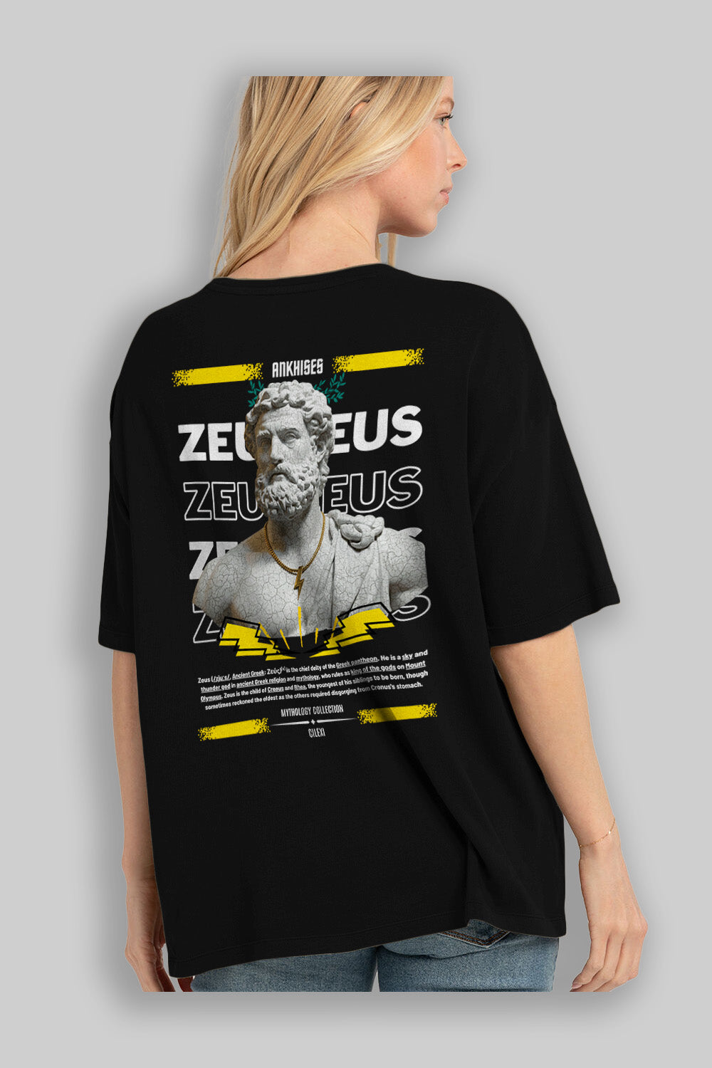 Zeus 3 Arka Baskılı Oversize t-shirt Erkek Kadın %100 Pamuk Bisiklet Yaka tişort