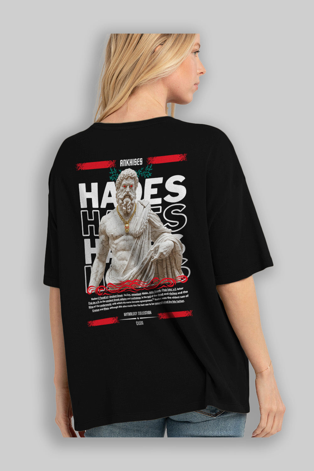 Hades 2 Arka Baskılı Oversize t-shirt Erkek Kadın %100 Pamuk Bisiklet Yaka tişort