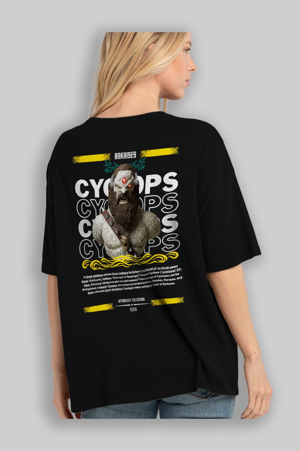 Cyclopes 1 Arka Baskılı Oversize t-shirt Erkek Kadın %100 Pamuk Bisiklet Yaka tişort