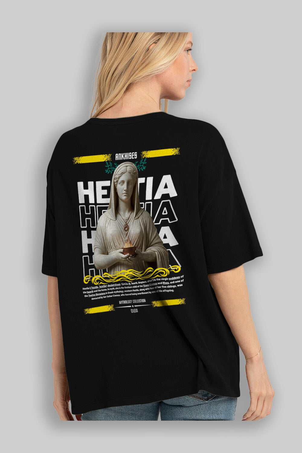 Hestia 1 Arka Baskılı Oversize t-shirt Erkek Kadın %100 Pamuk Bisiklet Yaka tişort