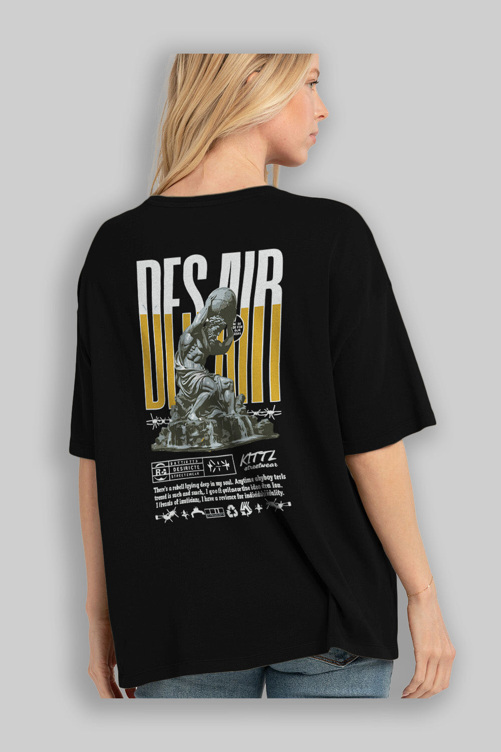 Des air Arka Baskılı Oversize t-shirt Erkek Kadın %100 Pamuk Bisiklet Yaka tişort