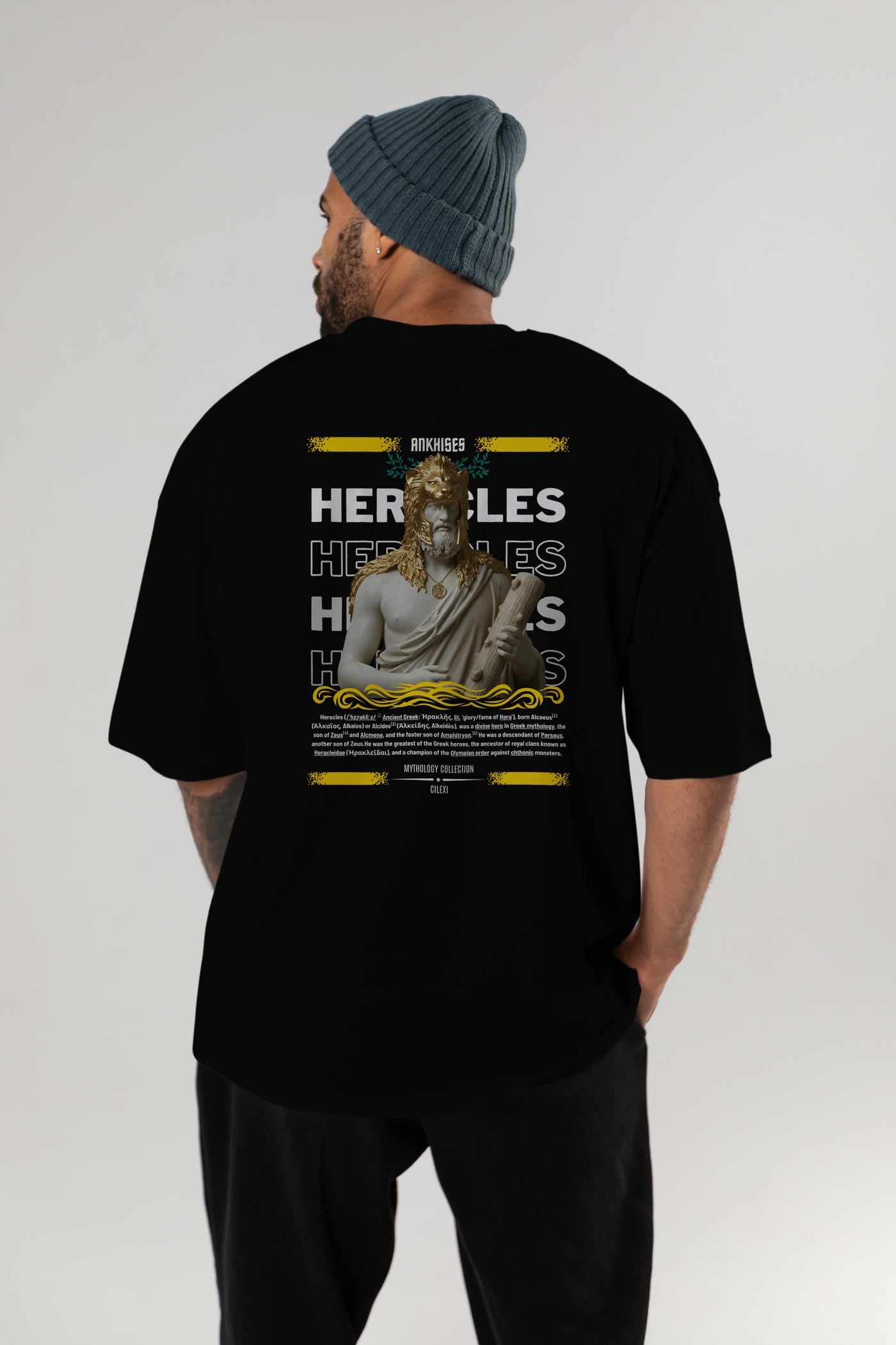 Heracles 1 Arka Baskılı Oversize t-shirt Erkek Kadın %100 Pamuk Bisiklet Yaka tişort