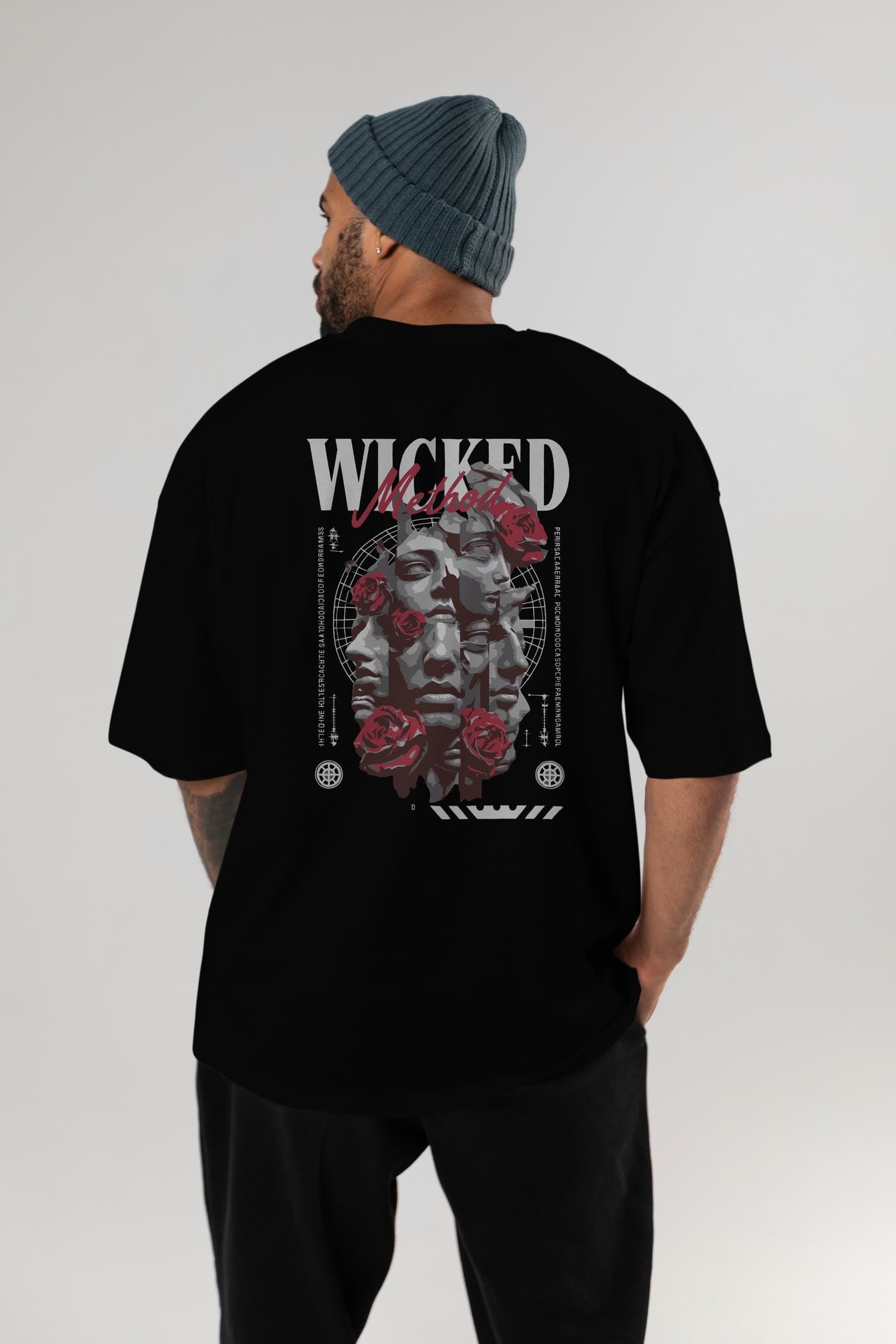 Wicked Method Arka Baskılı Oversize t-shirt Erkek Kadın %100 Pamuk Bisiklet Yaka tişort