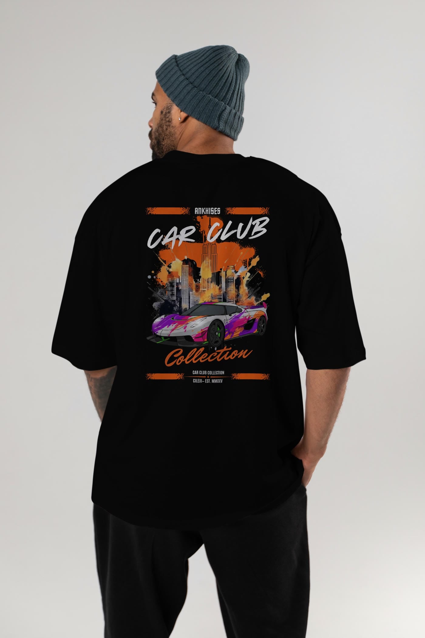 Araba Club Serisi 27 Baskılı Oversize t-shirt Erkek Kadın %100 Pamuk Bisiklet Yaka tişort