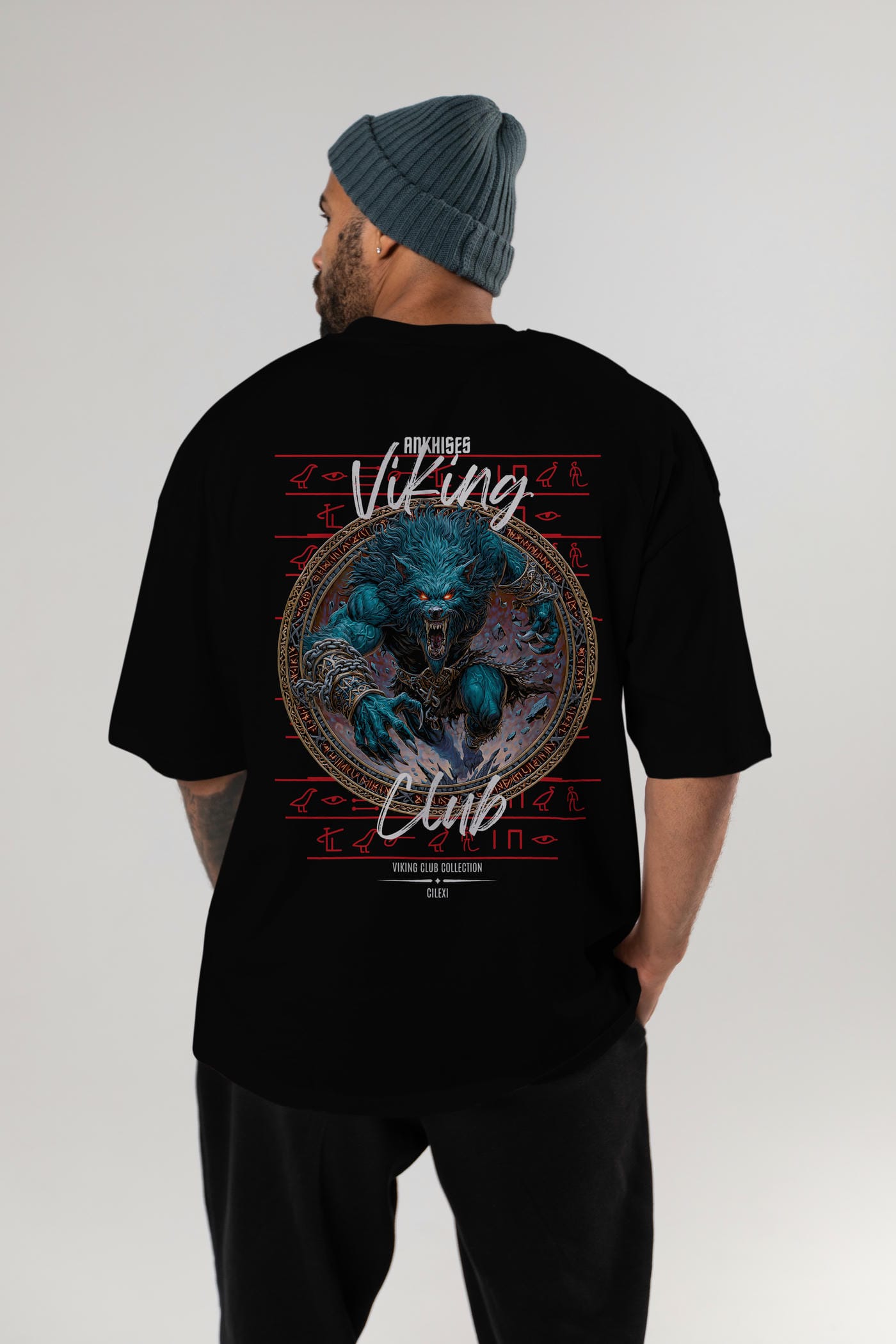 Fenrir Baskılı Oversize t-shirt Erkek Kadın %100 Pamuk Bisiklet Yaka tişort