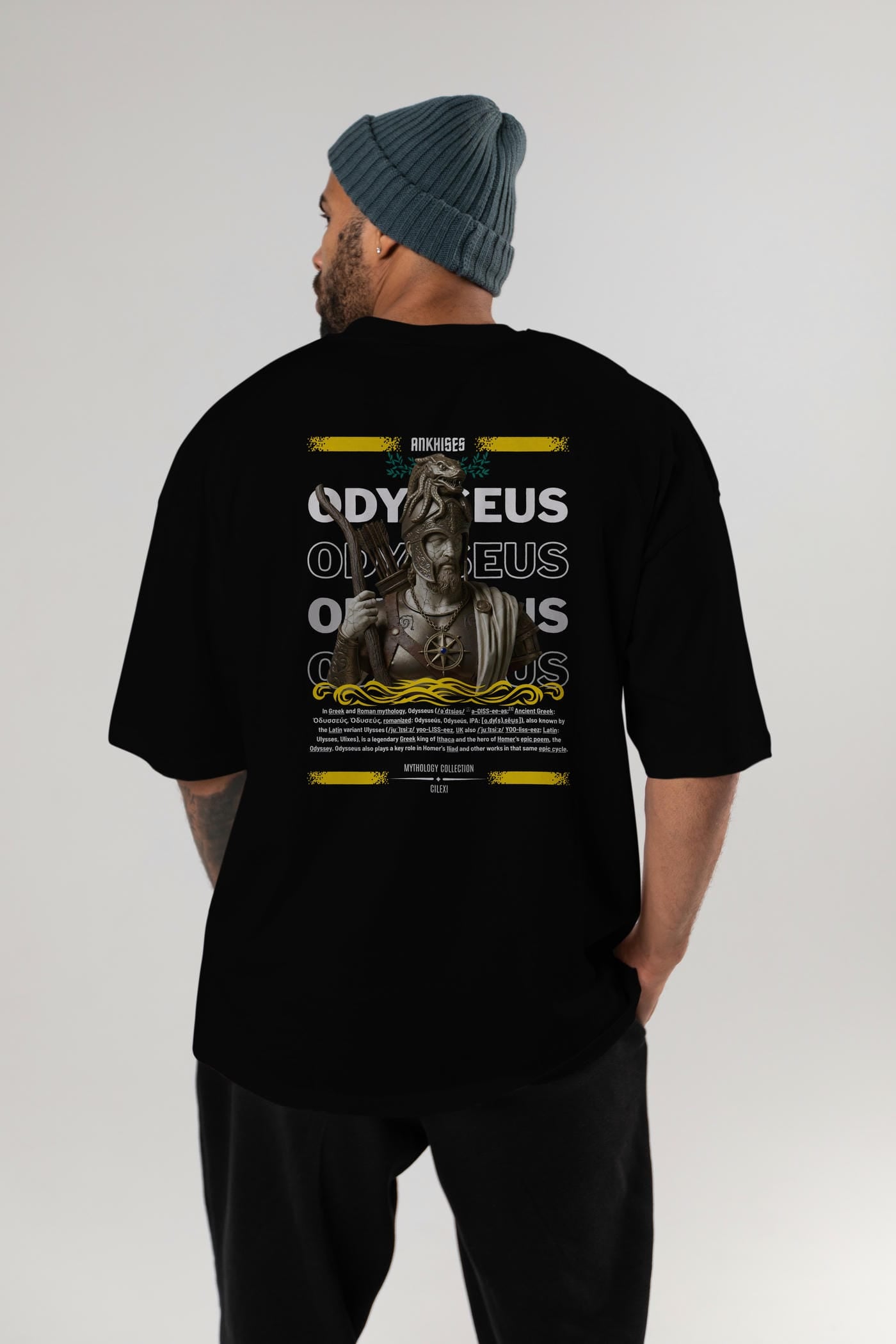 Odysseus 2 Arka Baskılı Oversize t-shirt Erkek Kadın %100 Pamuk Bisiklet Yaka tişort