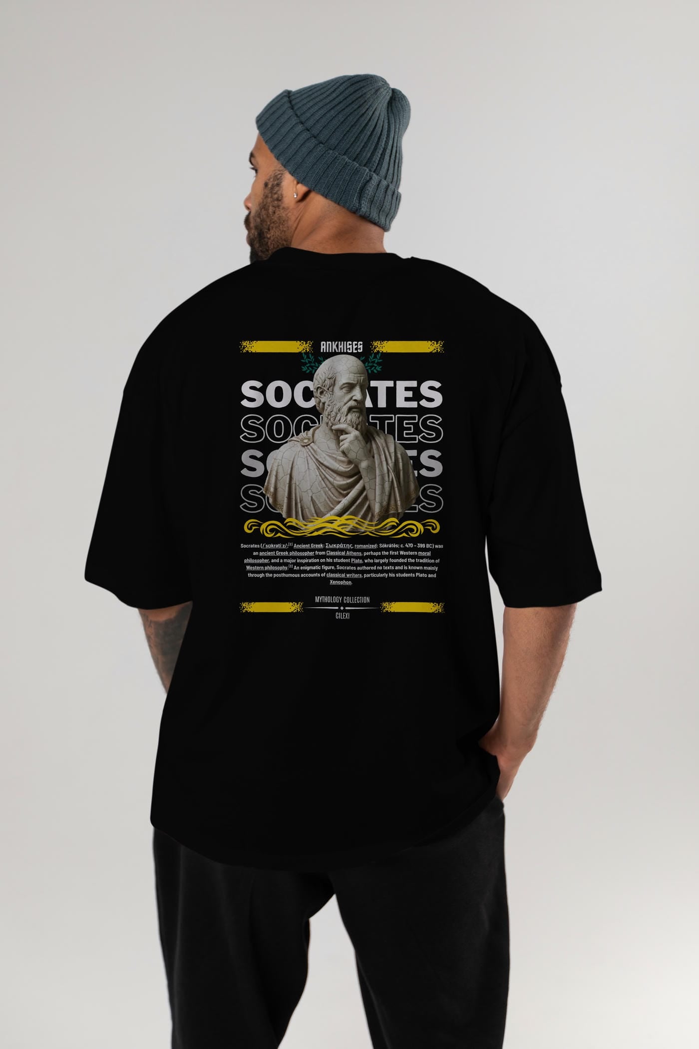 Socrates Arka Baskılı Oversize t-shirt Erkek Kadın %100 Pamuk Bisiklet Yaka tişort