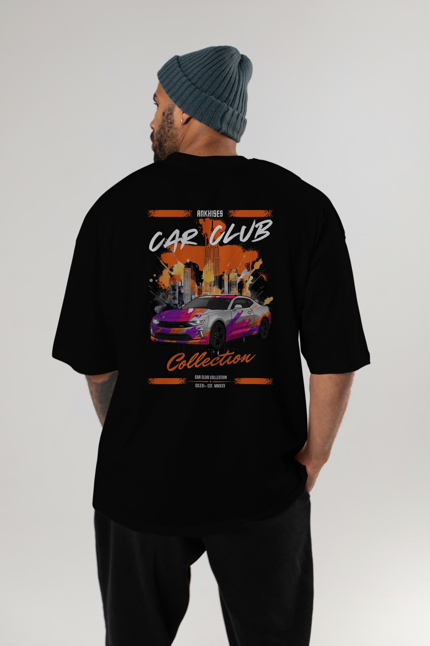 Araba Club Serisi 20 Baskılı Oversize t-shirt Erkek Kadın %100 Pamuk Bisiklet Yaka tişort