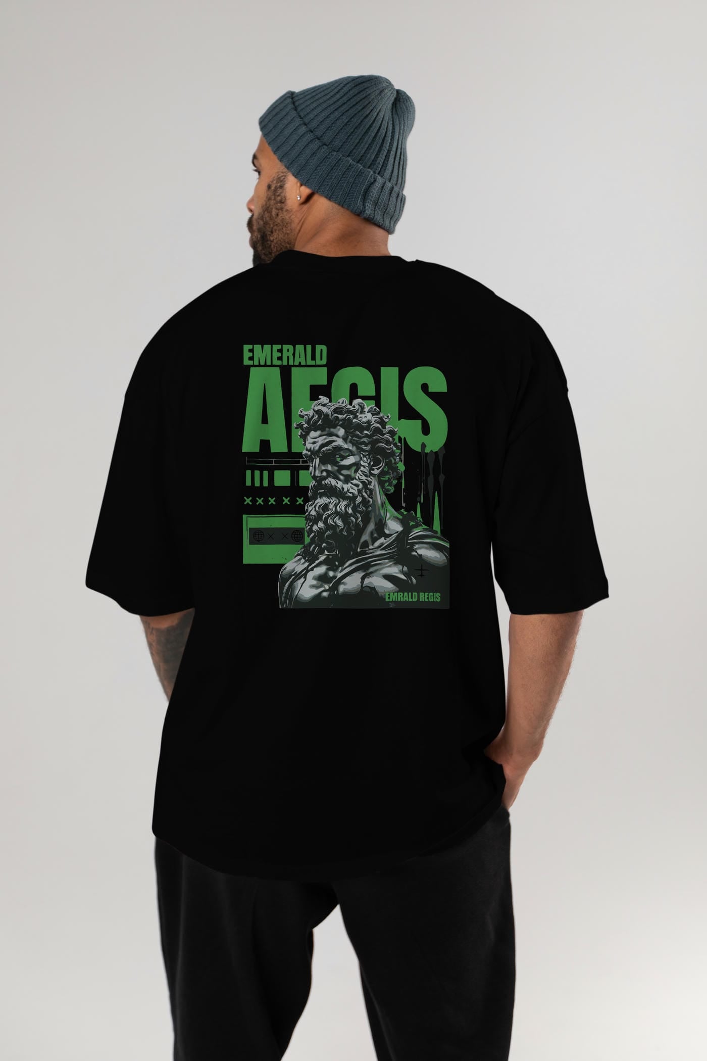 Emrald Regis Arka Baskılı Oversize t-shirt Erkek Kadın %100 Pamuk Bisiklet Yaka tişort