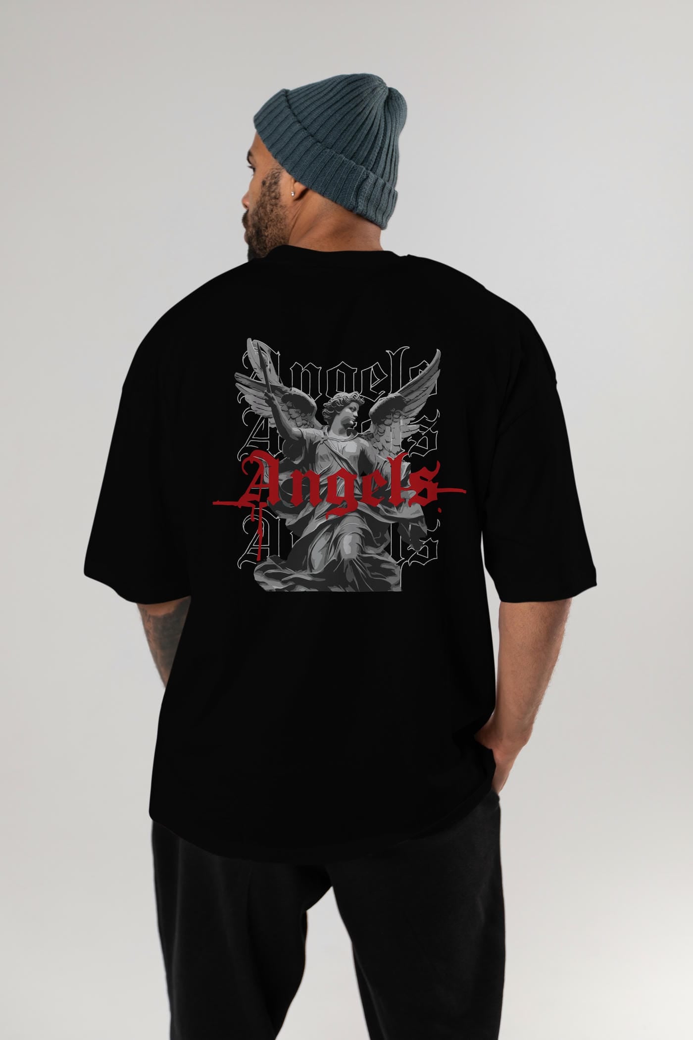 Angels Arka Baskılı Oversize t-shirt Erkek Kadın %100 Pamuk Bisiklet Yaka tişort