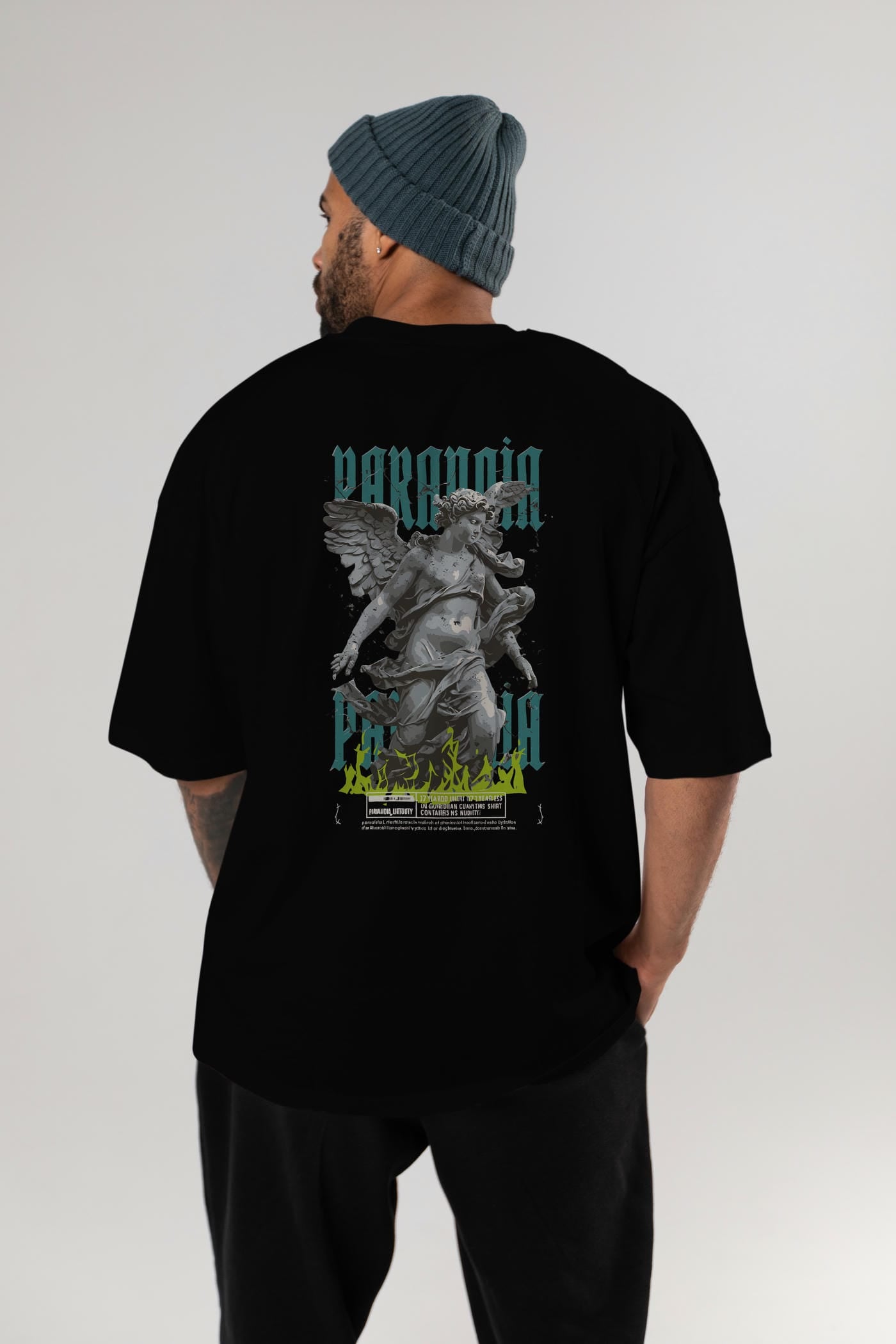 Paranoia Arka Baskılı Oversize t-shirt Erkek Kadın %100 Pamuk Bisiklet Yaka tişort