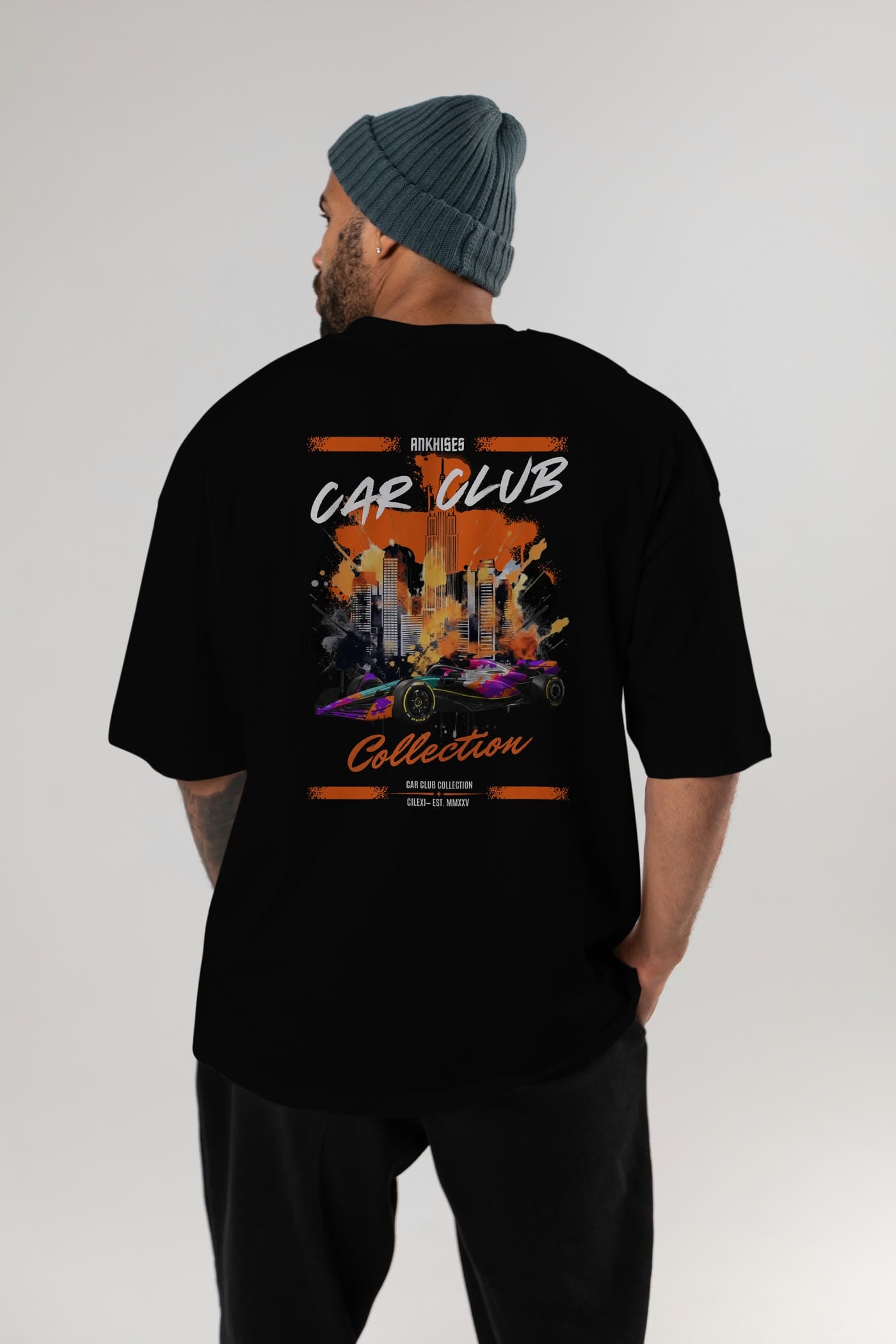 Araba Club Serisi 12 Baskılı Oversize t-shirt Erkek Kadın %100 Pamuk Bisiklet Yaka tişort