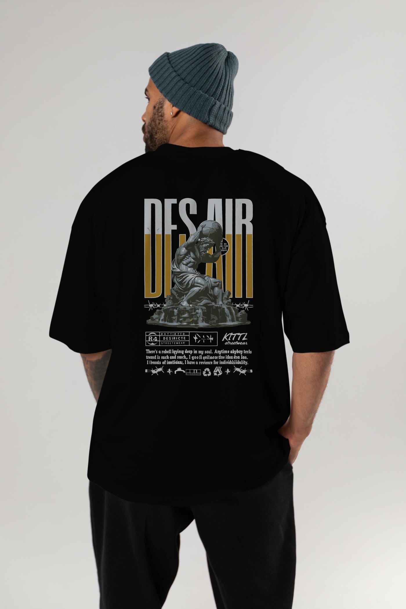 Des air Arka Baskılı Oversize t-shirt Erkek Kadın %100 Pamuk Bisiklet Yaka tişort