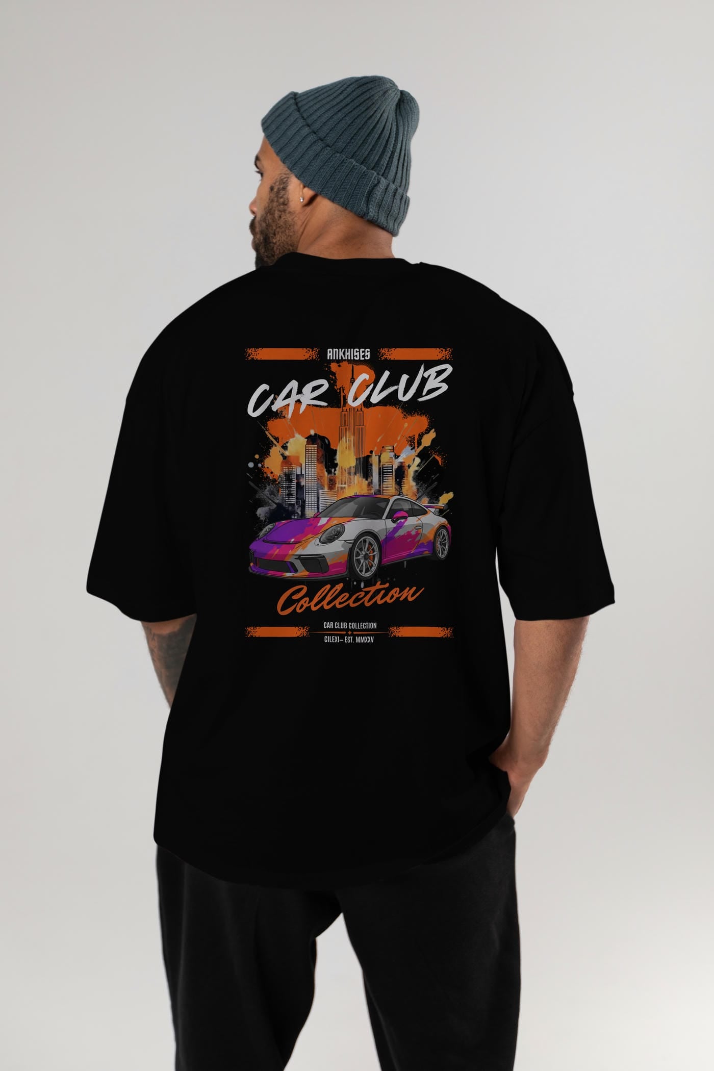 Araba Club Serisi 25 Baskılı Oversize t-shirt Erkek Kadın %100 Pamuk Bisiklet Yaka tişort