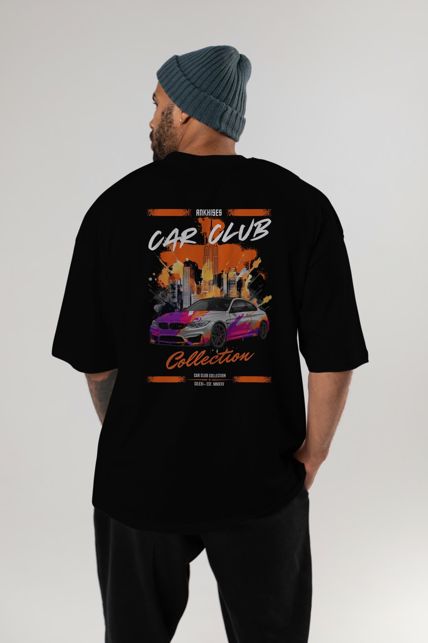 Araba Club Serisi 14 Baskılı Oversize t-shirt Erkek Kadın %100 Pamuk Bisiklet Yaka tişort