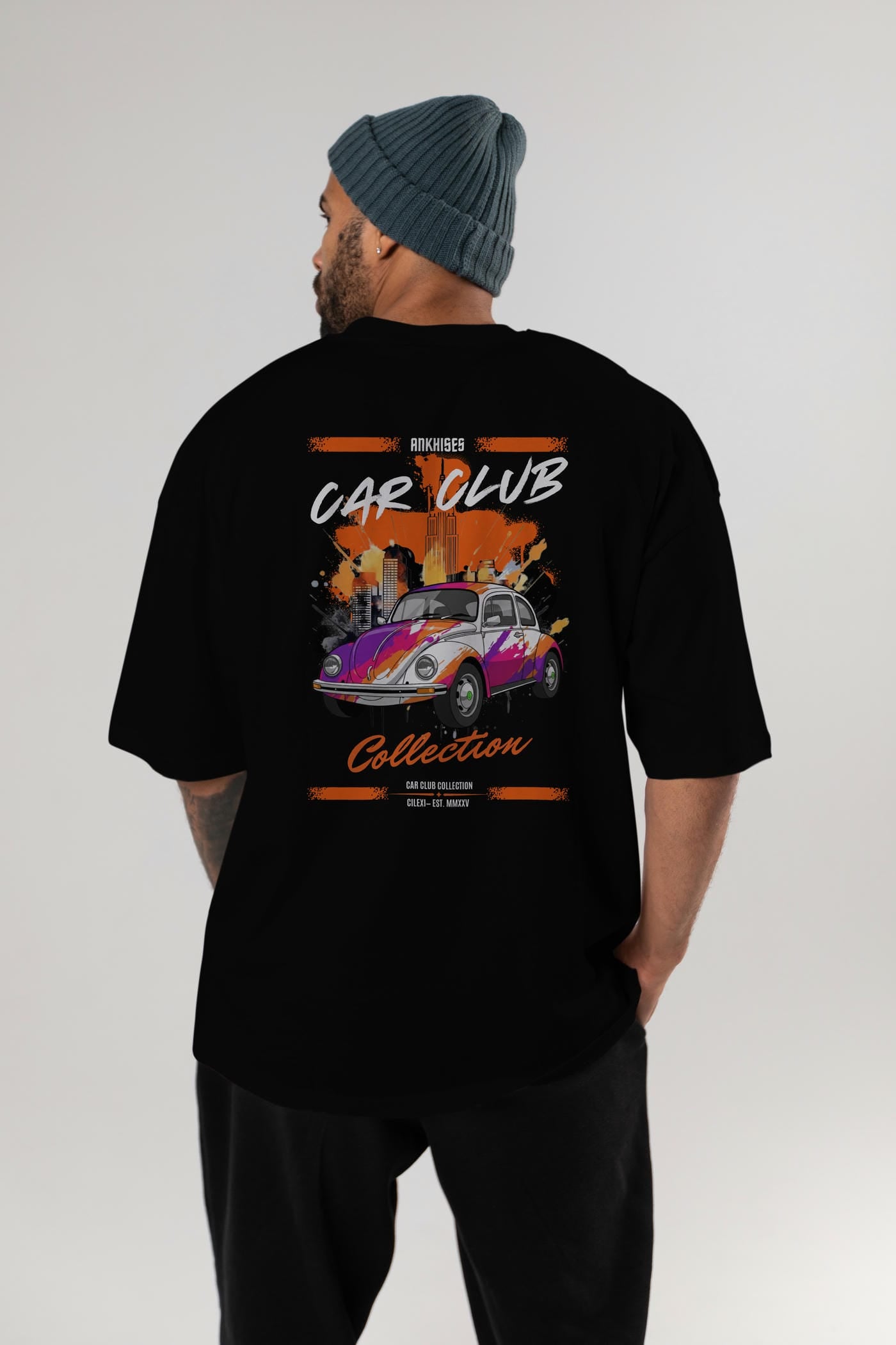 Araba Club Serisi 41 Baskılı Oversize t-shirt Erkek Kadın %100 Pamuk Bisiklet Yaka tişort