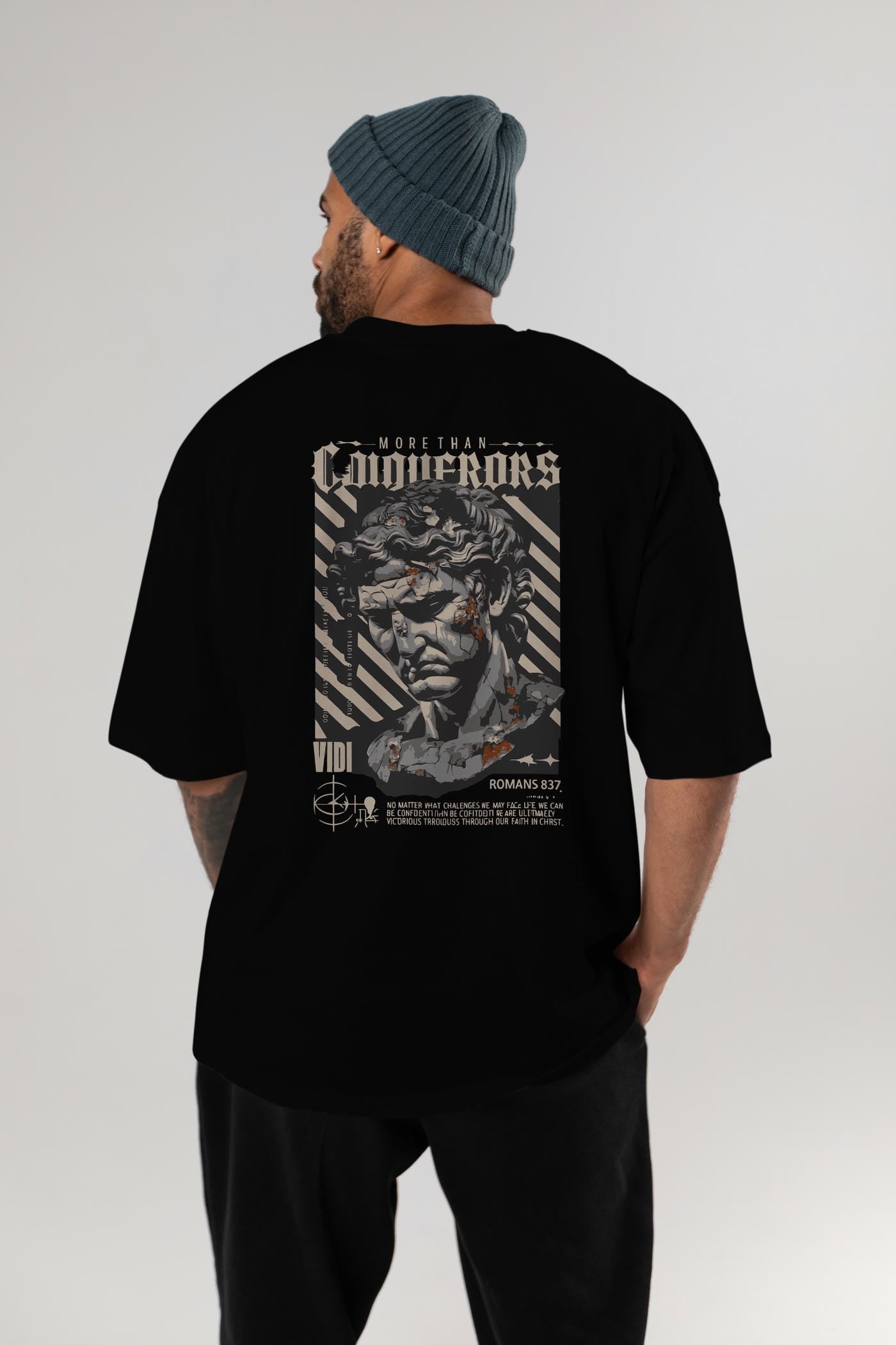Roman Conqueror Arka Baskılı Oversize t-shirt Erkek Kadın %100 Pamuk Bisiklet Yaka tişort
