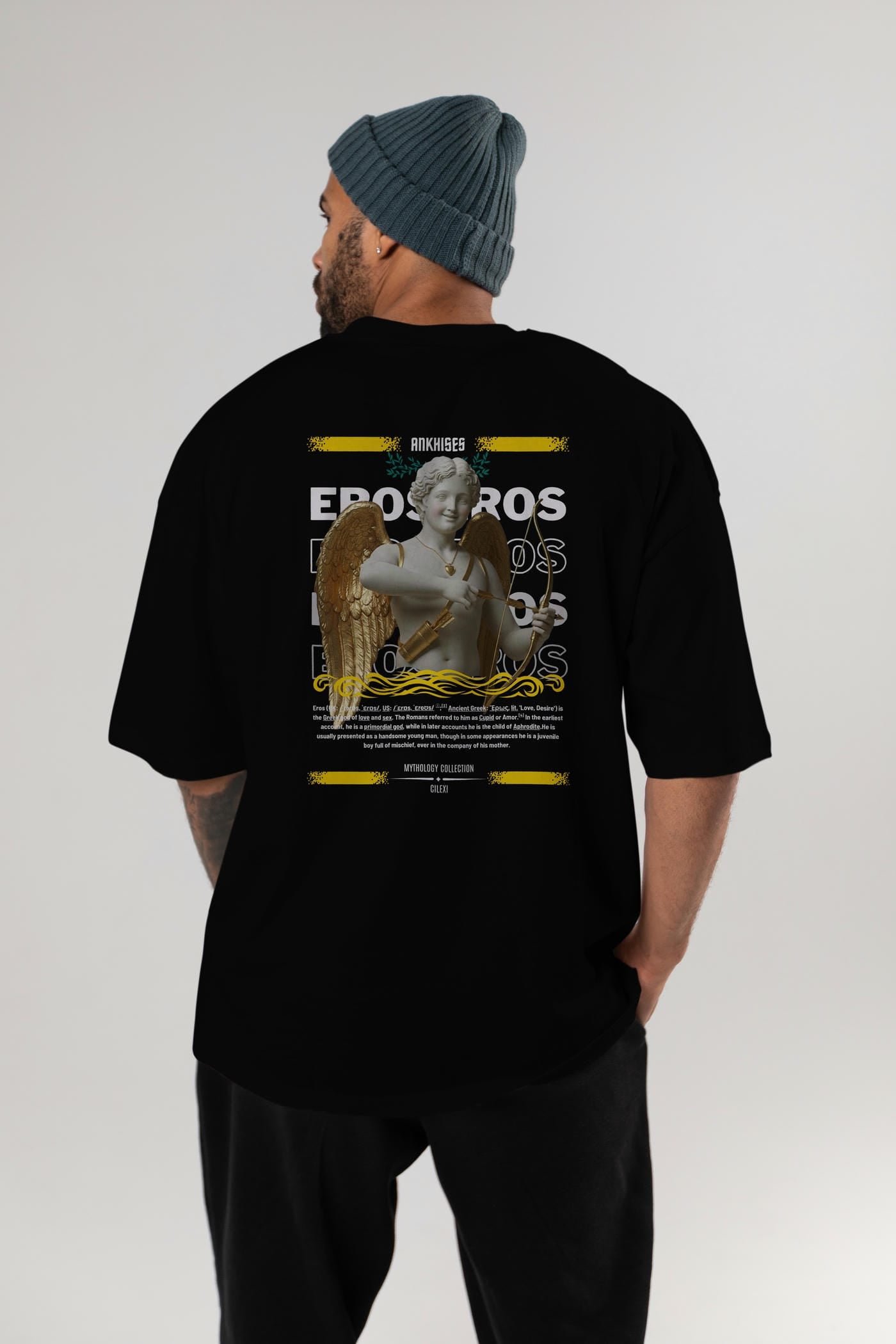 Eros Arka Baskılı Oversize t-shirt Erkek Kadın %100 Pamuk Bisiklet Yaka tişort