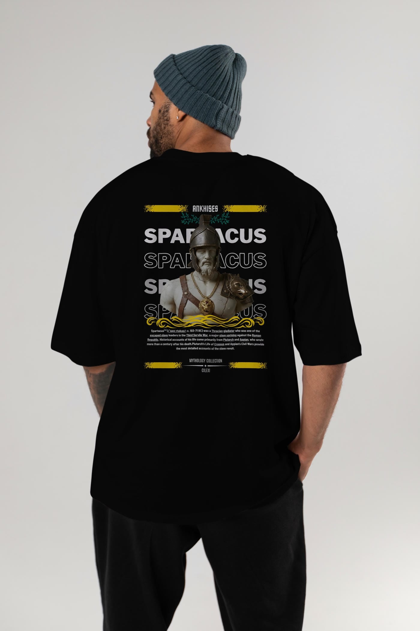 Spartacus 2 Arka Baskılı Oversize t-shirt Erkek Kadın %100 Pamuk Bisiklet Yaka tişort