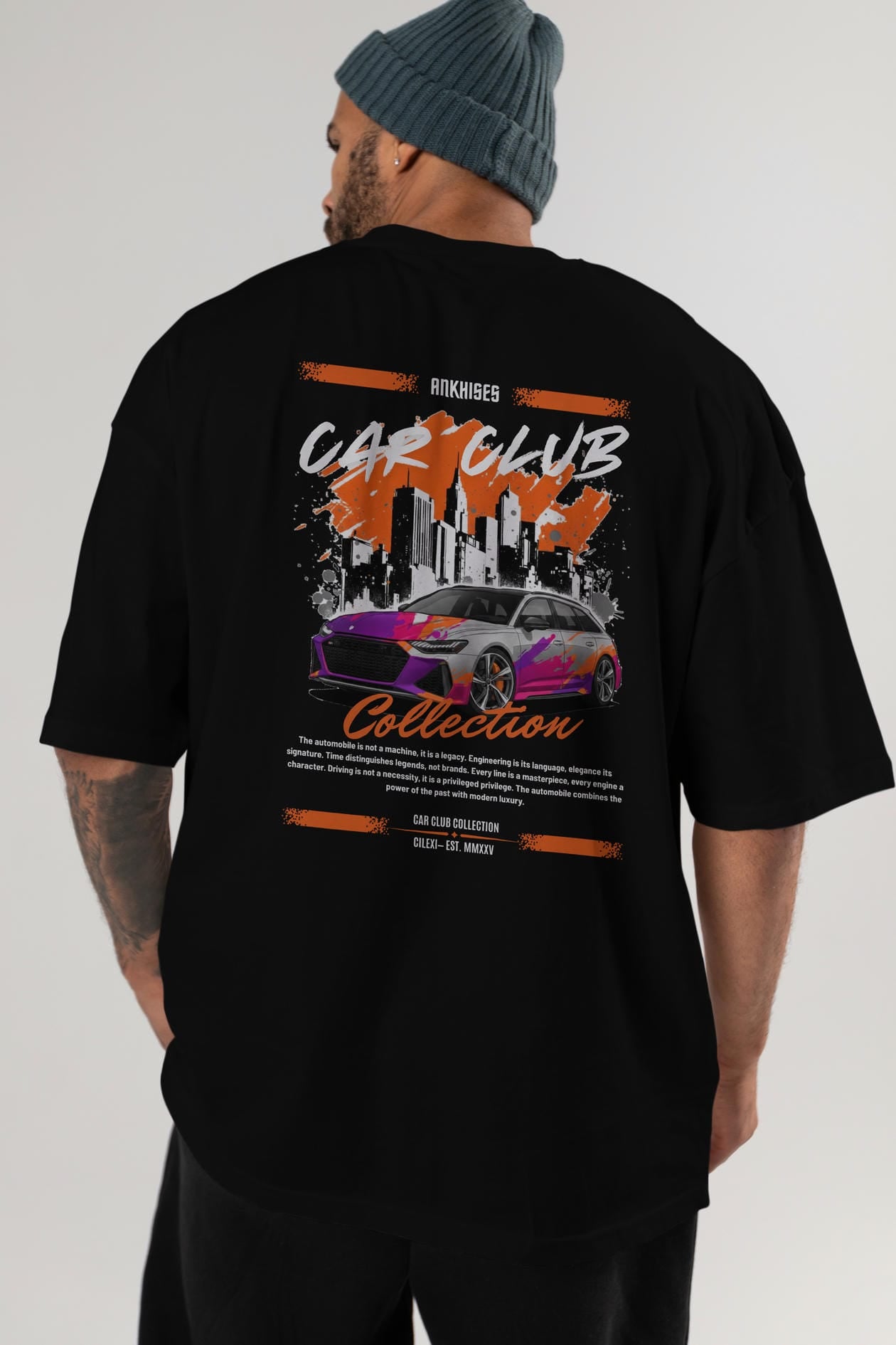 Araba Club Serisi 1 Baskılı Oversize t-shirt Erkek Kadın %100 Pamuk Bisiklet Yaka tişort