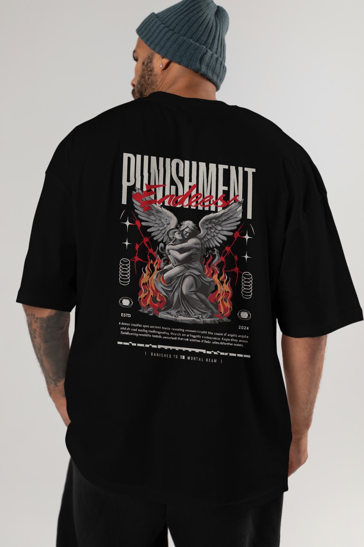 Punishment Endeess Arka Baskılı Oversize t-shirt Erkek Kadın %100 Pamuk Bisiklet Yaka tişort