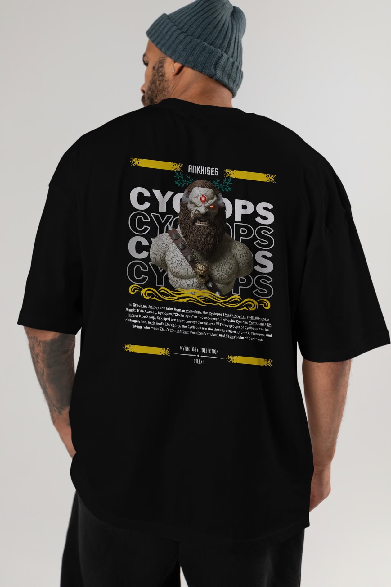 Cyclopes 1 Arka Baskılı Oversize t-shirt Erkek Kadın %100 Pamuk Bisiklet Yaka tişort