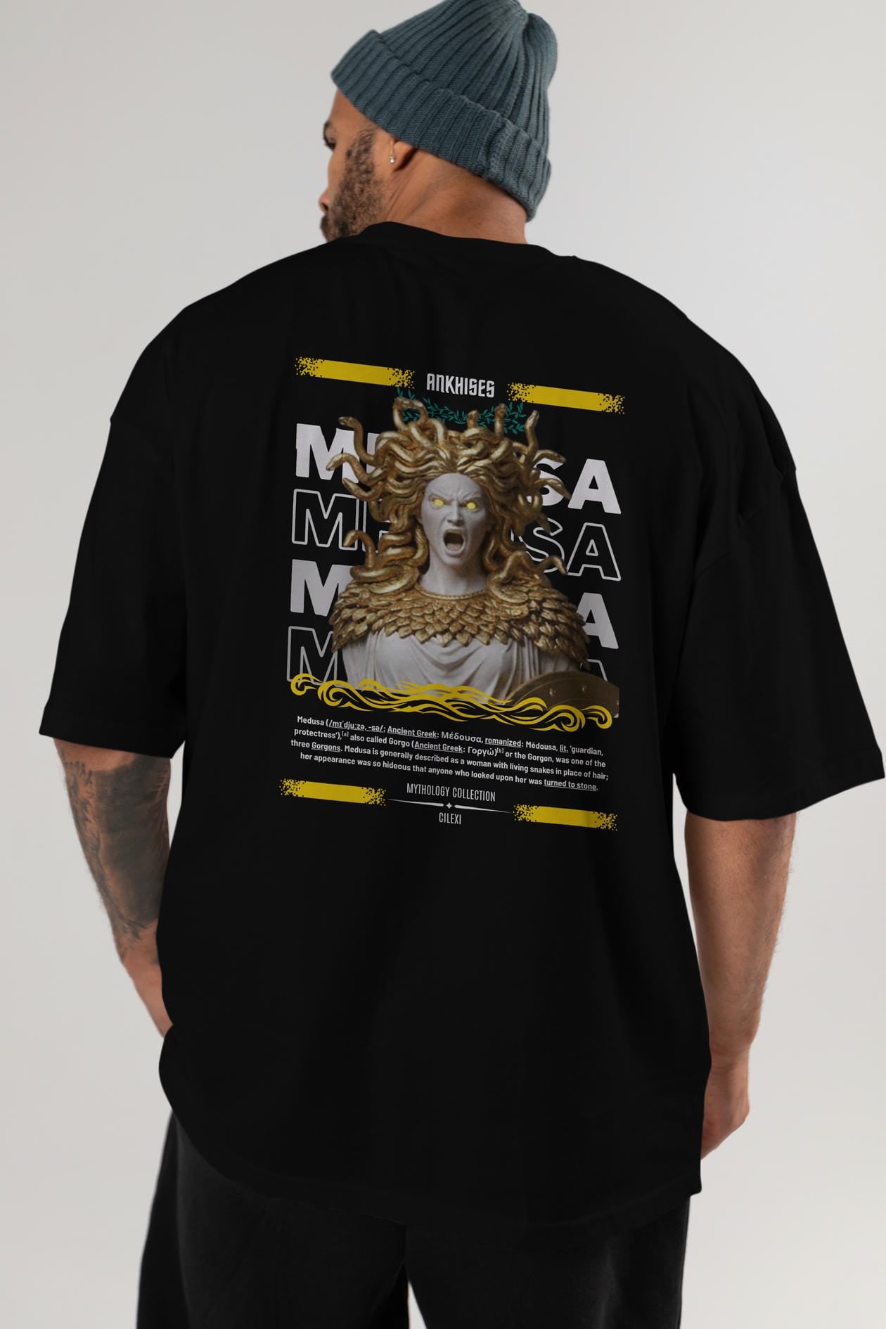 Medusa 1 Arka Baskılı Oversize t-shirt Erkek Kadın %100 Pamuk Bisiklet Yaka tişort