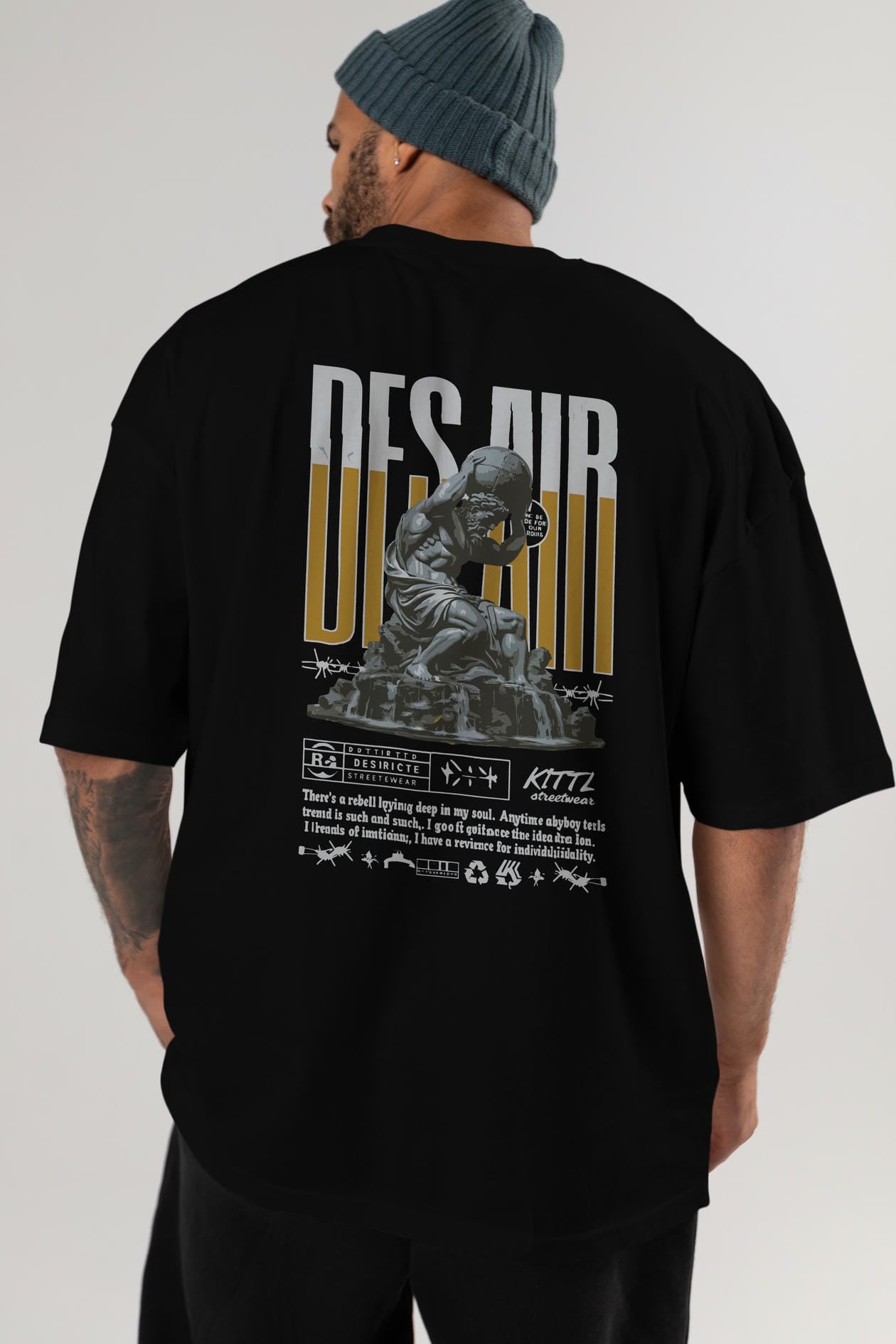 Des air Arka Baskılı Oversize t-shirt Erkek Kadın %100 Pamuk Bisiklet Yaka tişort