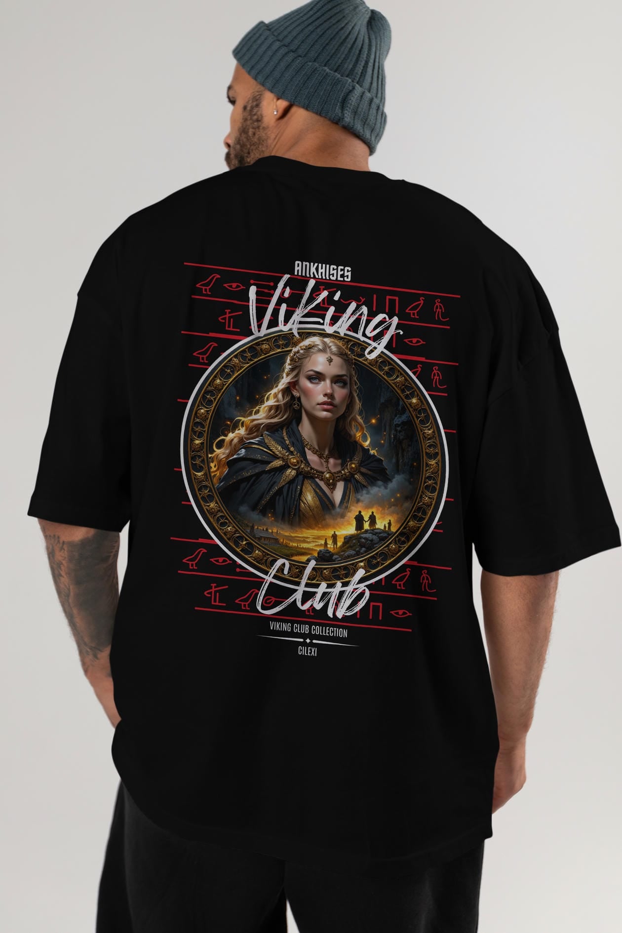 Viking Mitolojisi Serisi 1 Arka Baskılı Oversize t-shirt Erkek Kadın %100 Pamuk Bisiklet Yaka tişort