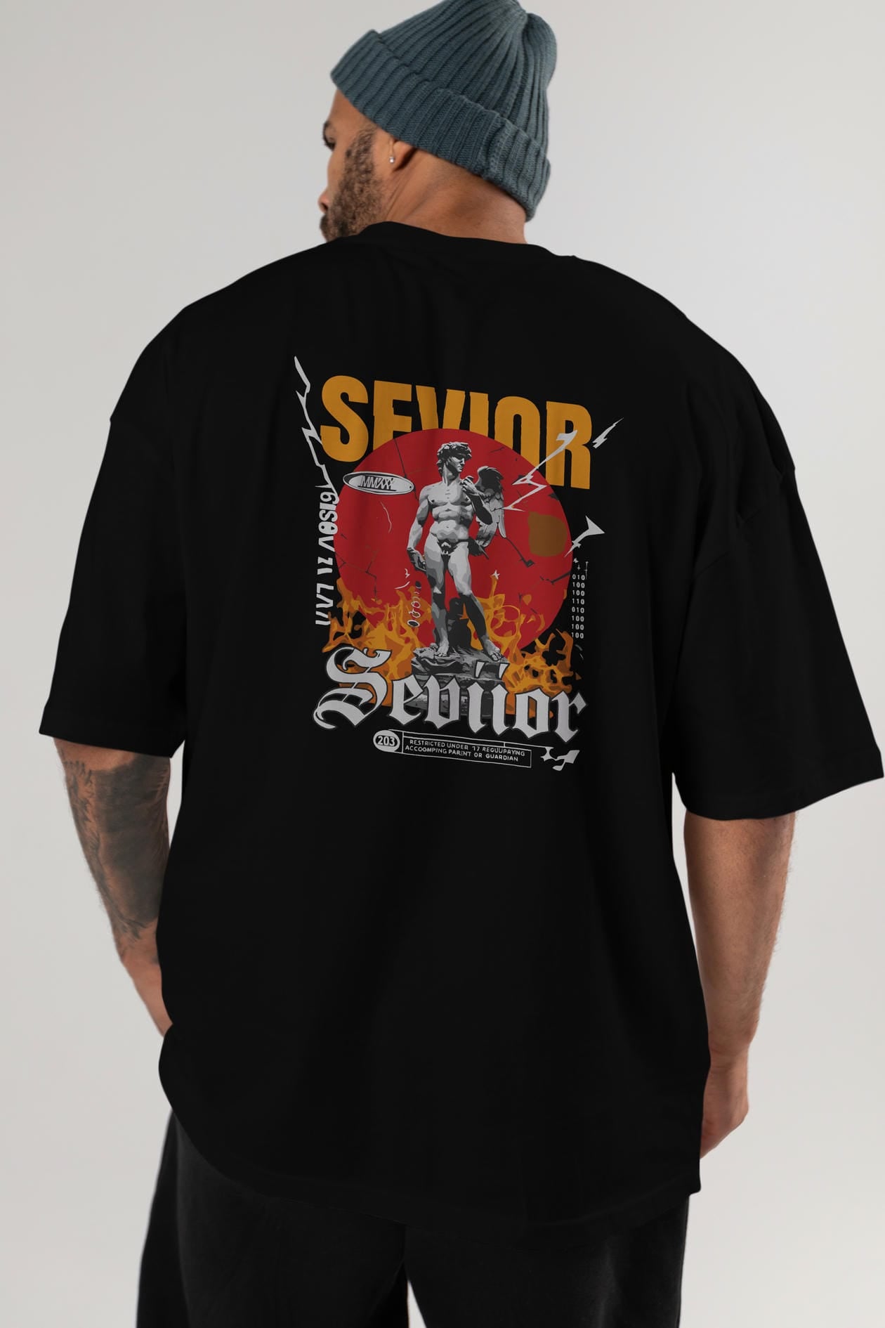 Sevior Arka Baskılı Oversize t-shirt Erkek Kadın %100 Pamuk Bisiklet Yaka tişort