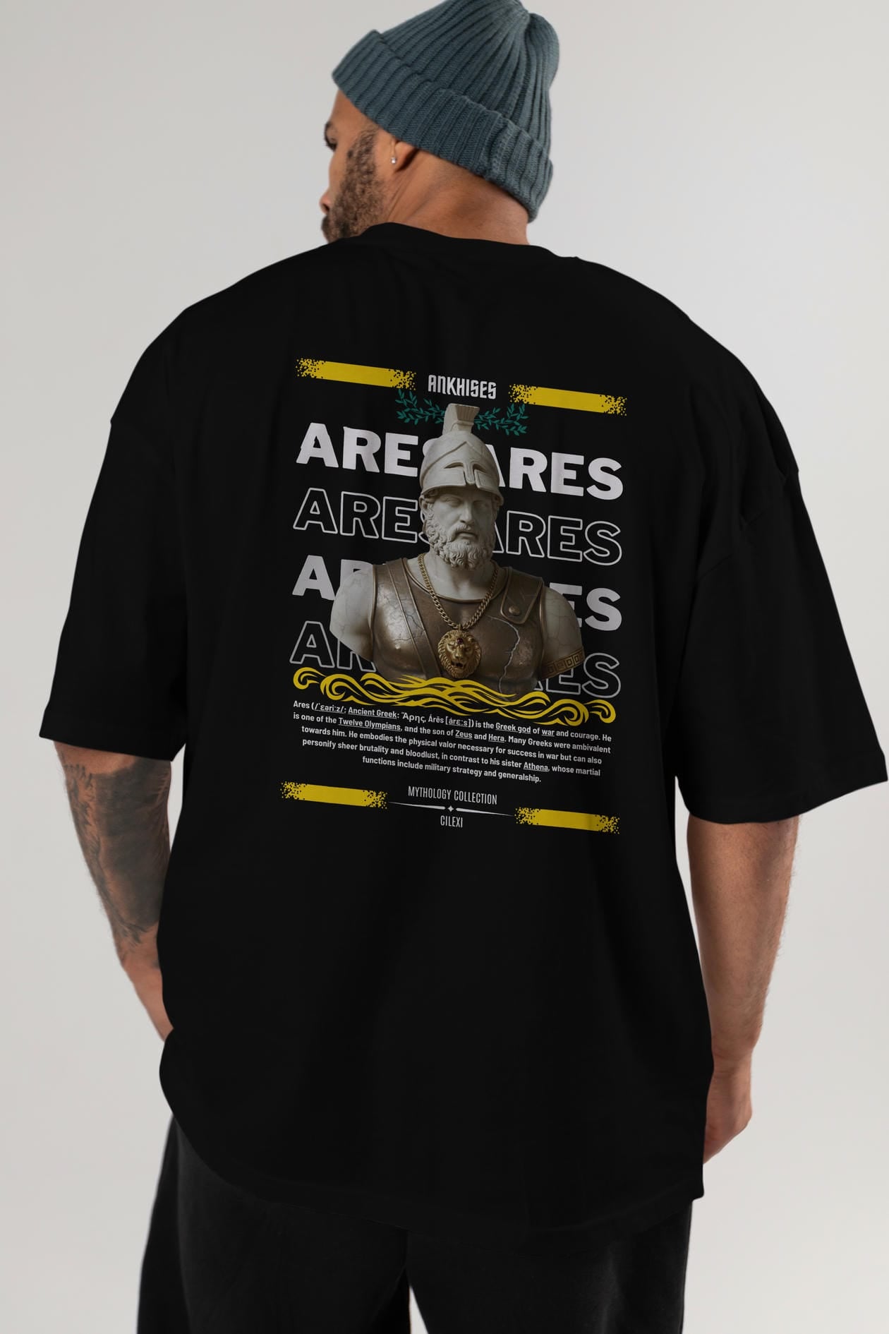 Ares 2 Arka Baskılı Oversize t-shirt Erkek Kadın %100 Pamuk Bisiklet Yaka tişort