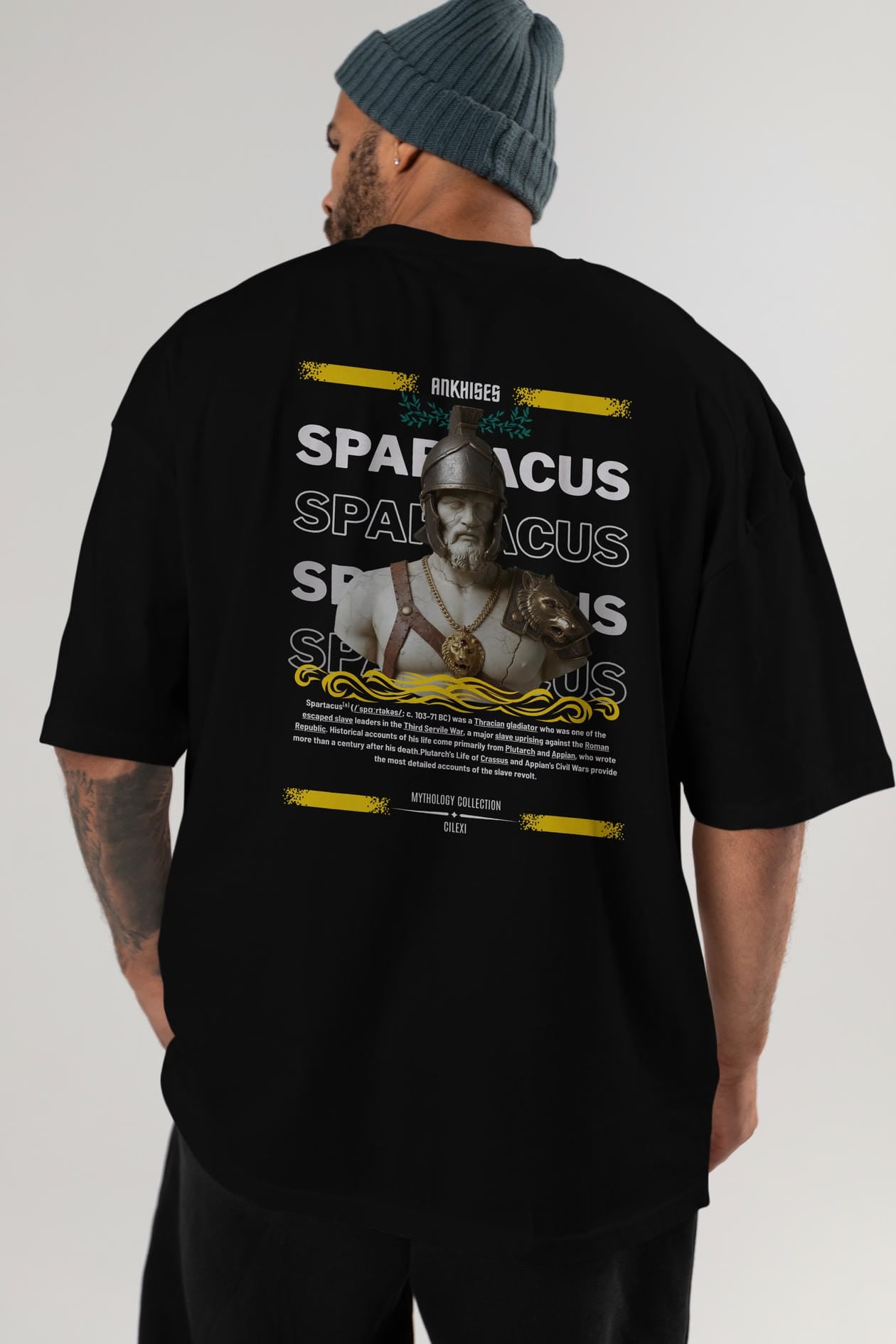 Spartacus 2 Arka Baskılı Oversize t-shirt Erkek Kadın %100 Pamuk Bisiklet Yaka tişort