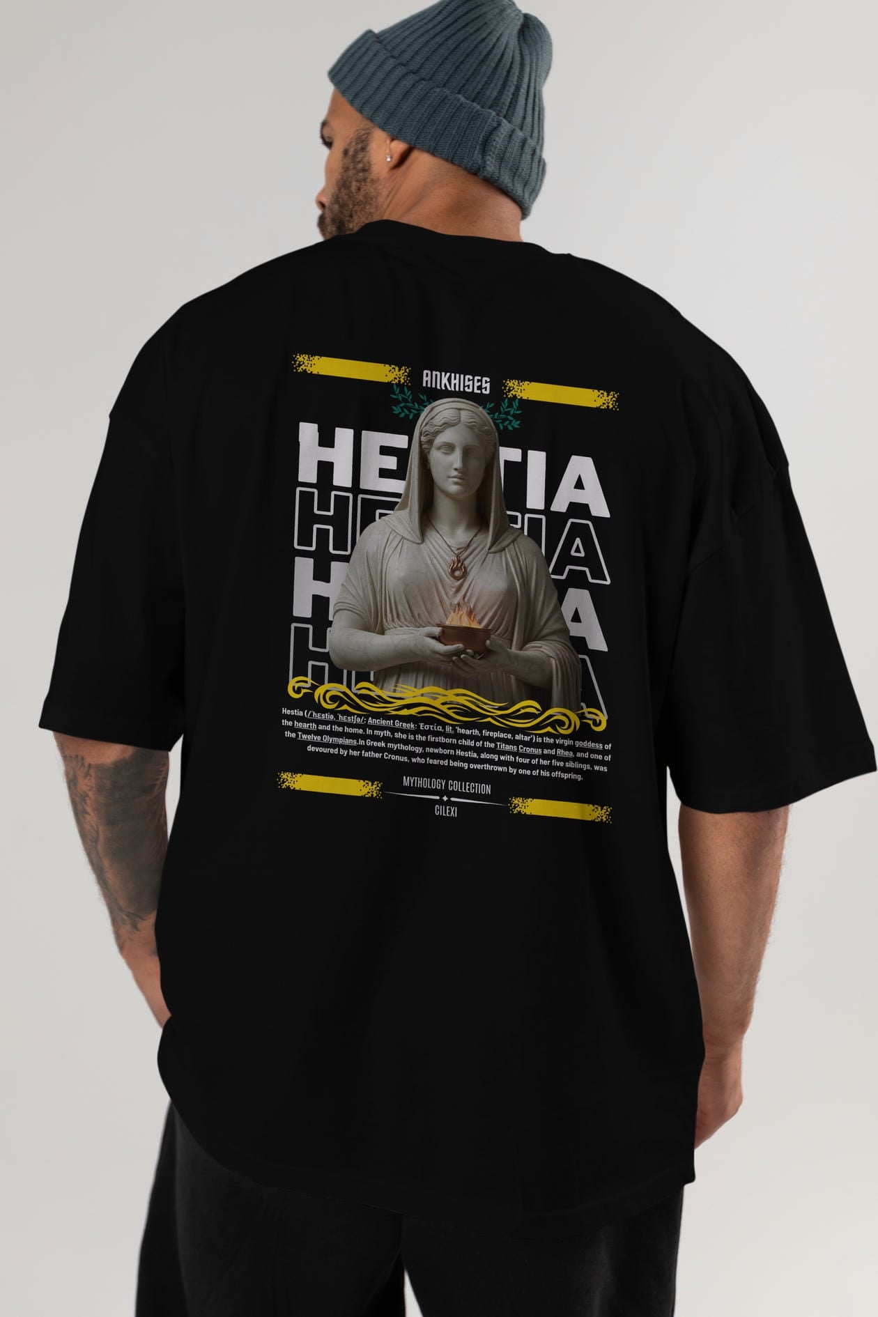 Hestia 1 Arka Baskılı Oversize t-shirt Erkek Kadın %100 Pamuk Bisiklet Yaka tişort