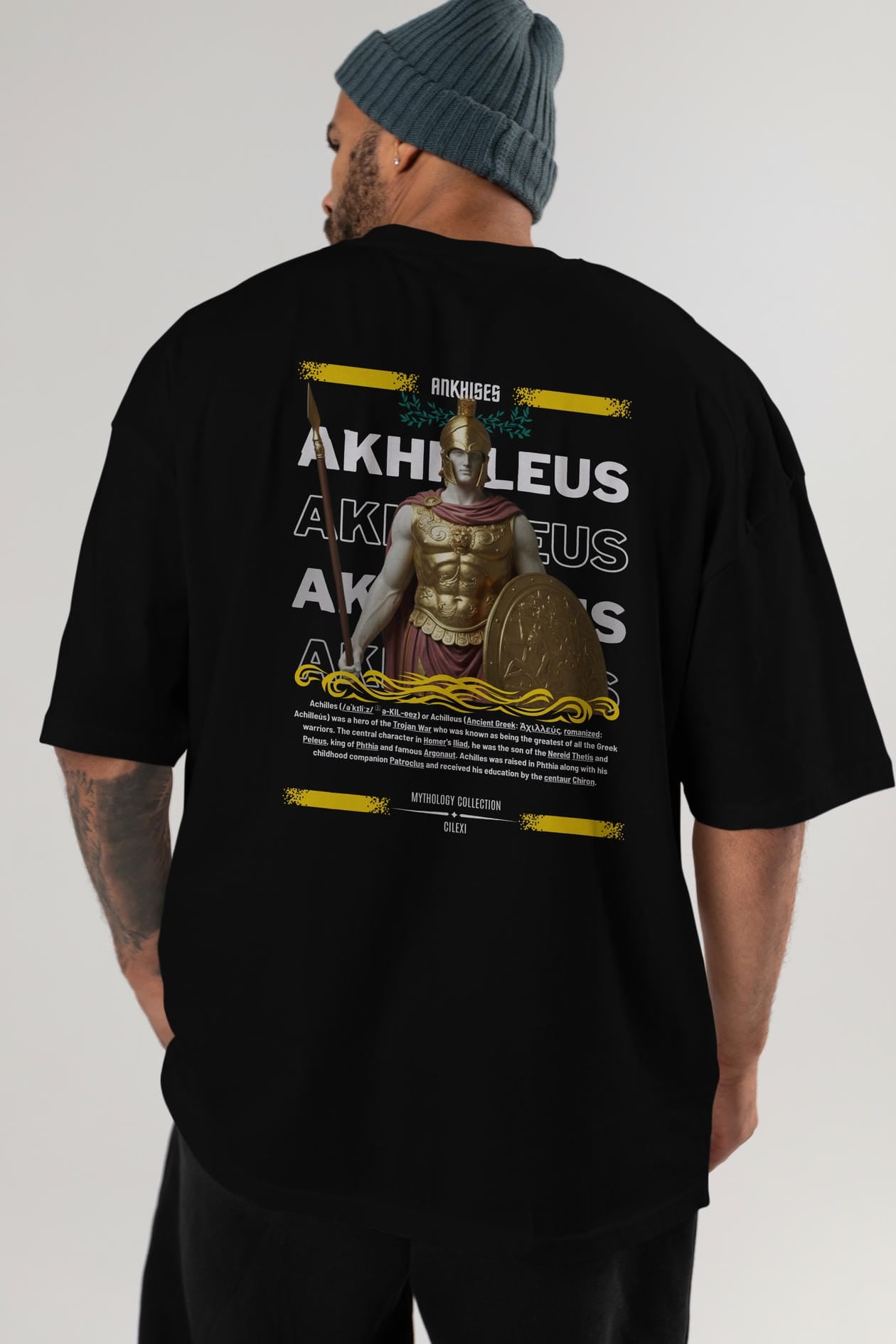 Akhilleus 1 Arka Baskılı Oversize t-shirt Erkek Kadın %100 Pamuk Bisiklet Yaka tişort
