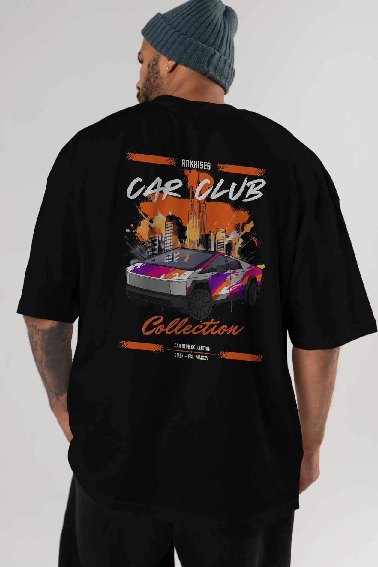 Araba Club Serisi 36 Baskılı Oversize t-shirt Erkek Kadın %100 Pamuk Bisiklet Yaka tişort