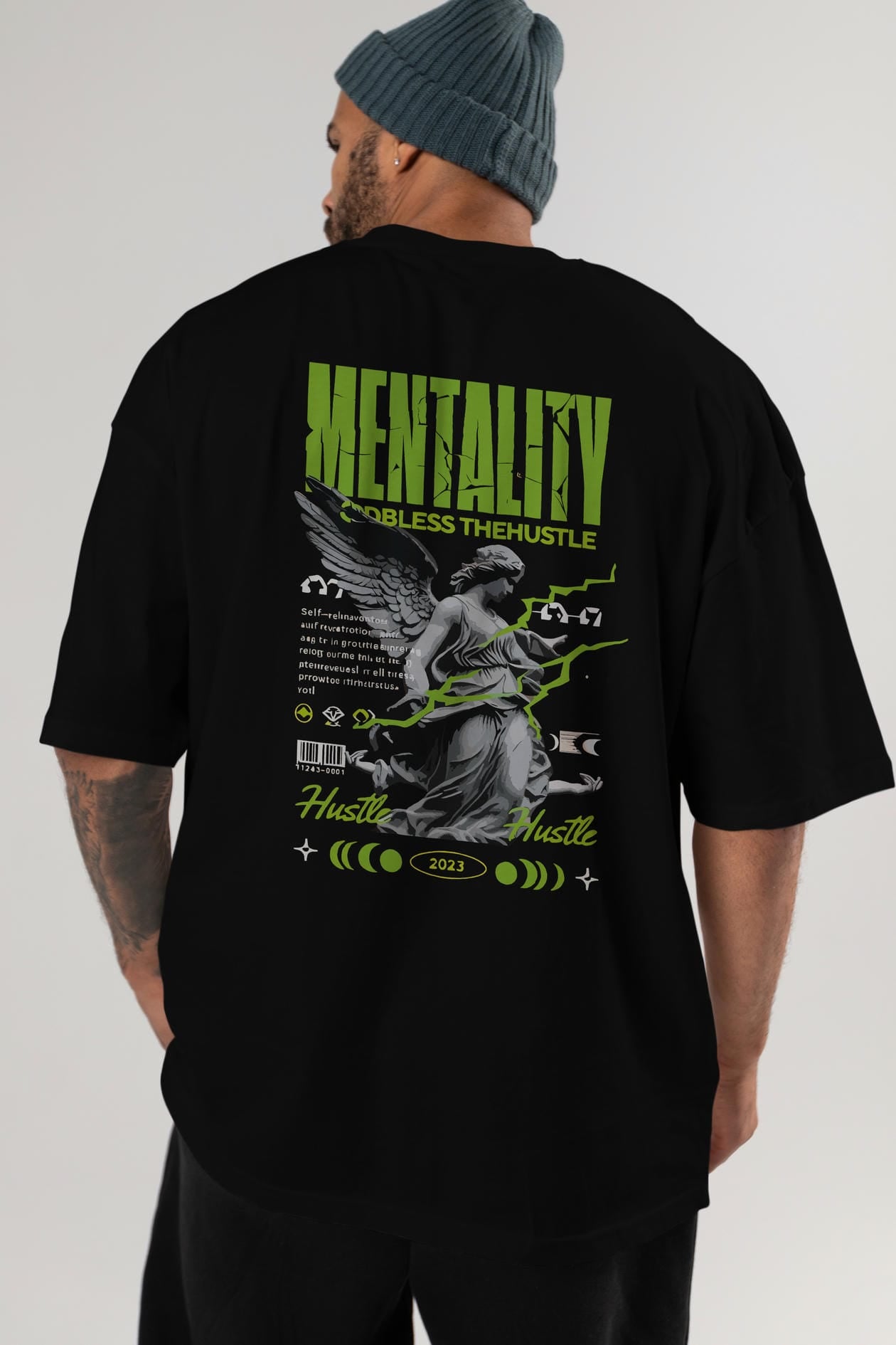 Mentality Arka Baskılı Oversize t-shirt Erkek Kadın %100 Pamuk Bisiklet Yaka tişort