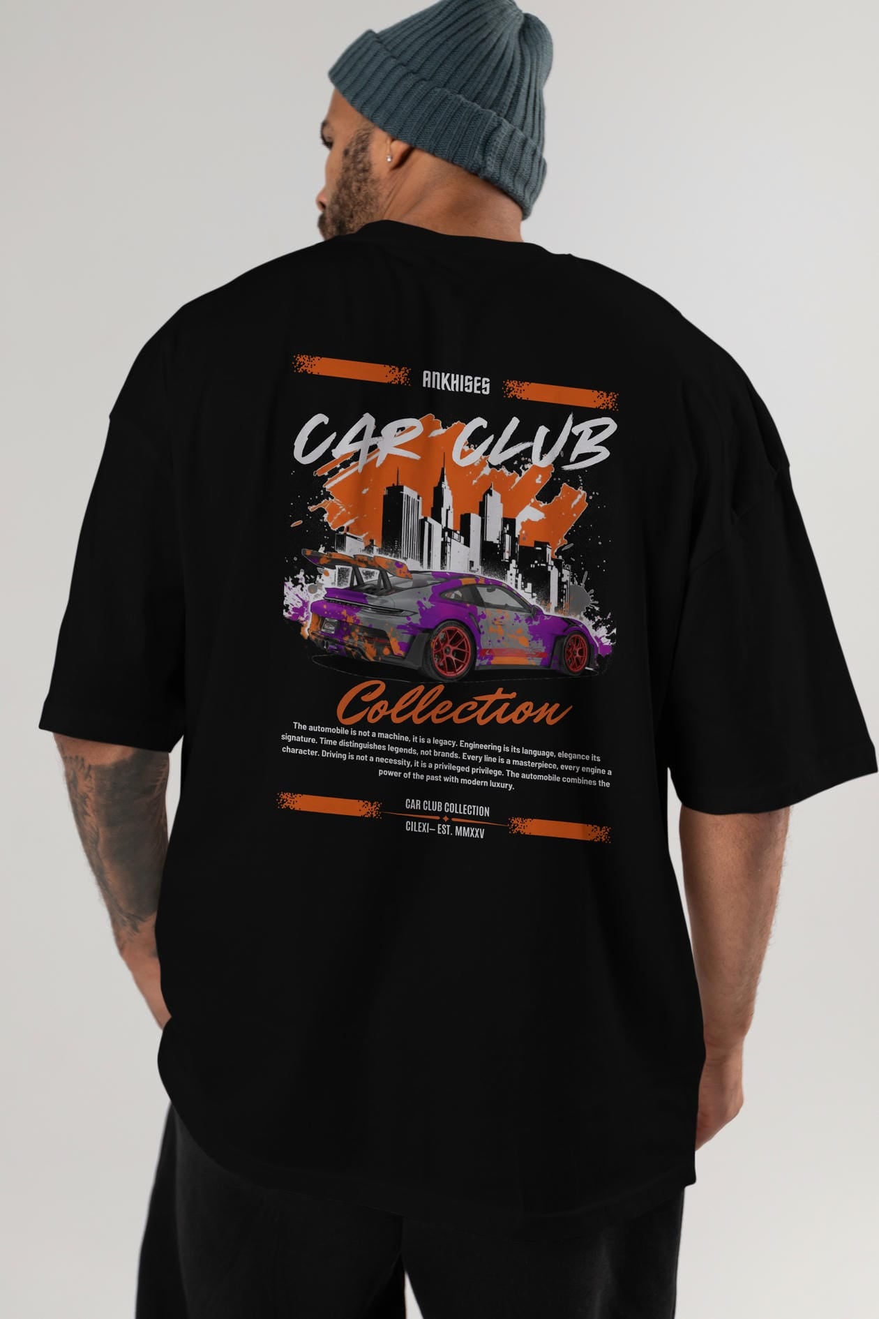 Araba Club Serisi 2 Baskılı Oversize t-shirt Erkek Kadın %100 Pamuk Bisiklet Yaka tişort