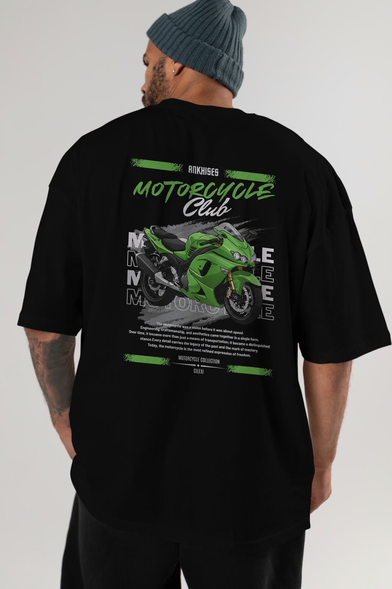 Motosiklet Serisi 12 Arka Baskılı Oversize t-shirt Erkek Kadın %100 Pamuk Bisiklet Yaka tişort