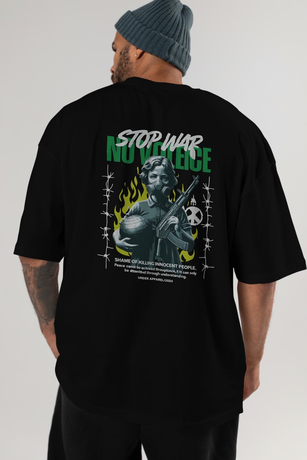 Stop War Arka Baskılı Oversize t-shirt Erkek Kadın %100 Pamuk Bisiklet Yaka tişort