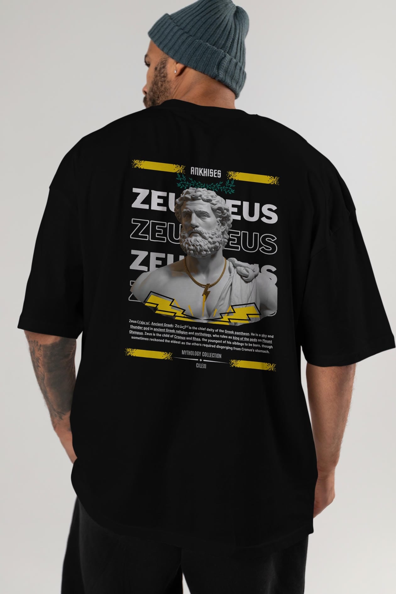 Zeus 2 Arka Baskılı Oversize t-shirt Erkek Kadın %100 Pamuk Bisiklet Yaka tişort