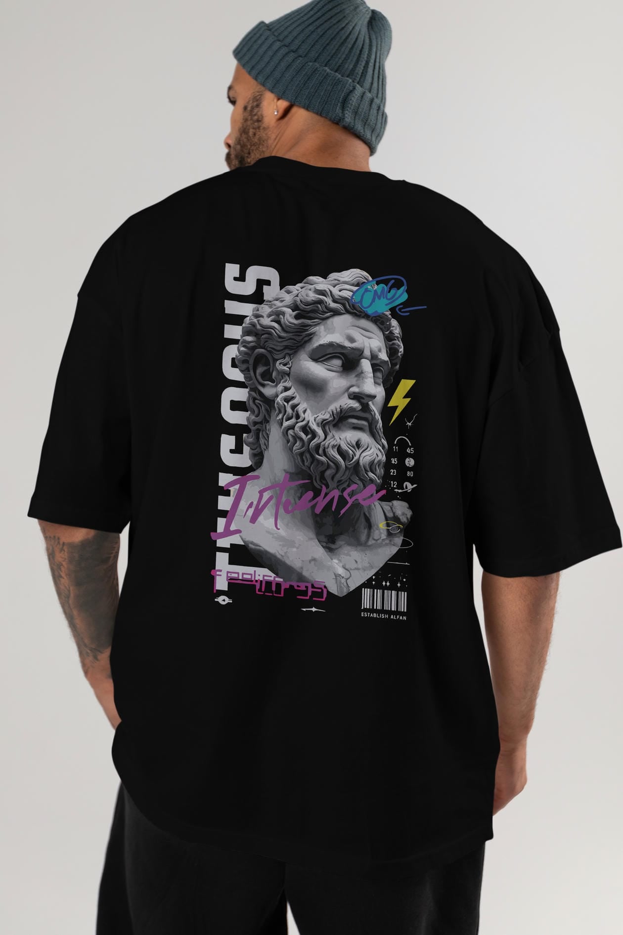 Zeus Intense Arka Baskılı Oversize t-shirt Erkek Kadın %100 Pamuk Bisiklet Yaka tişort