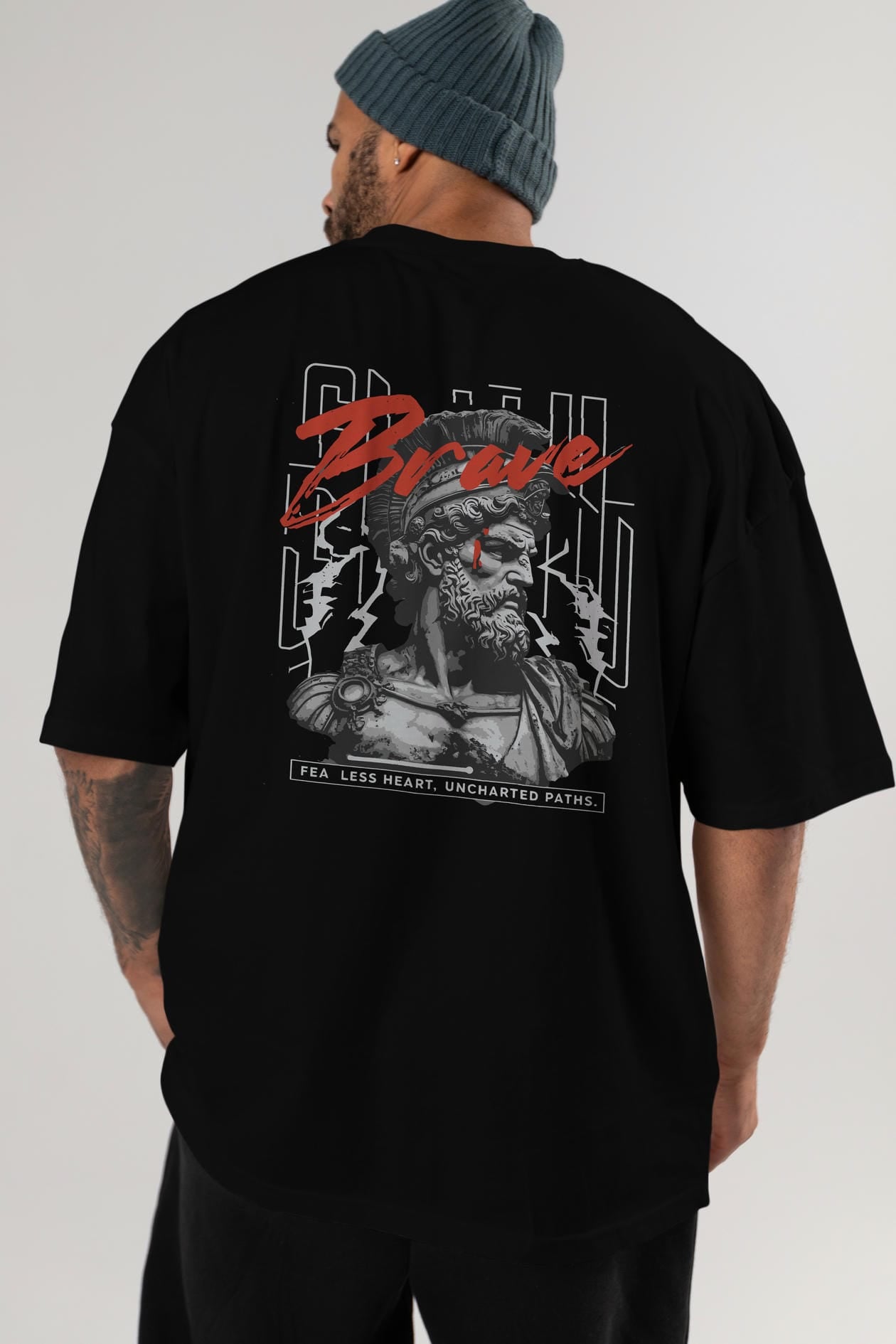 Brave Arka Baskılı Oversize t-shirt Erkek Kadın %100 Pamuk Bisiklet Yaka tişort