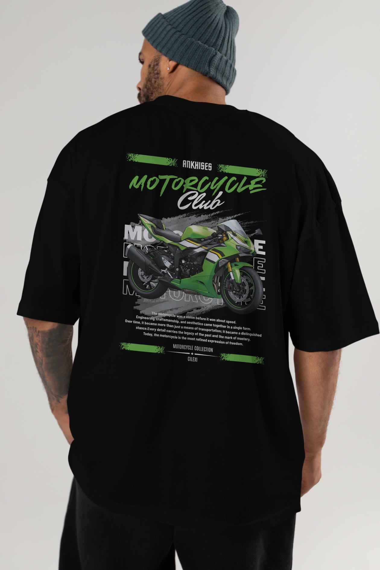 Motosiklet Serisi 15 Arka Baskılı Oversize t-shirt Erkek Kadın %100 Pamuk Bisiklet Yaka tişort