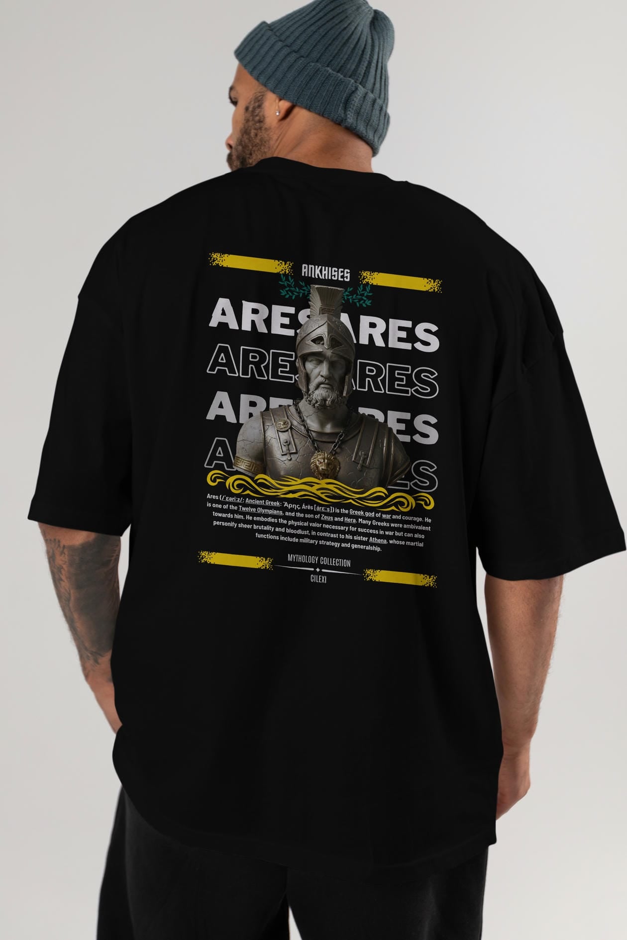 Ares 1 Arka Baskılı Oversize t-shirt Erkek Kadın %100 Pamuk Bisiklet Yaka tişort