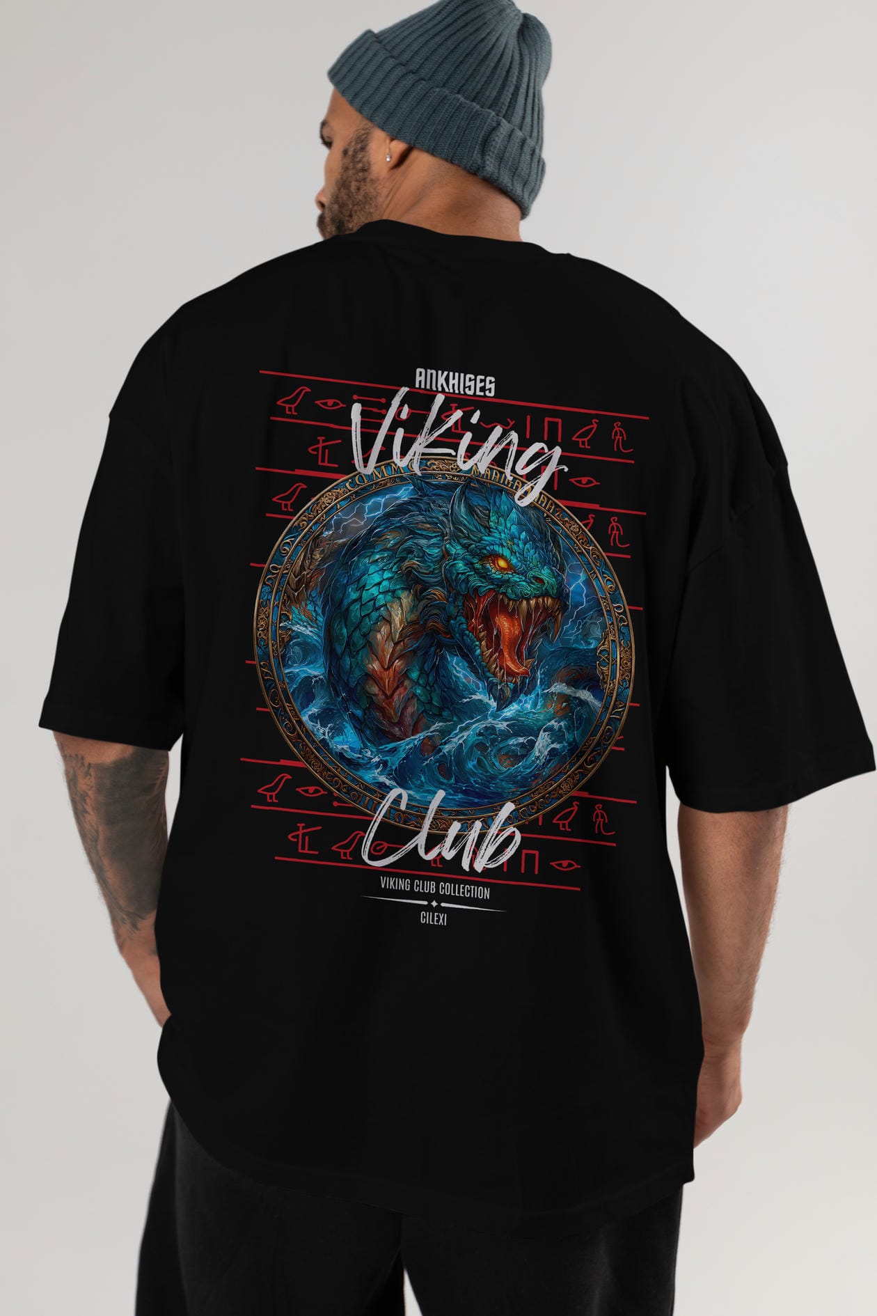 Jörmungandr Baskılı Oversize t-shirt Erkek Kadın %100 Pamuk Bisiklet Yaka tişort