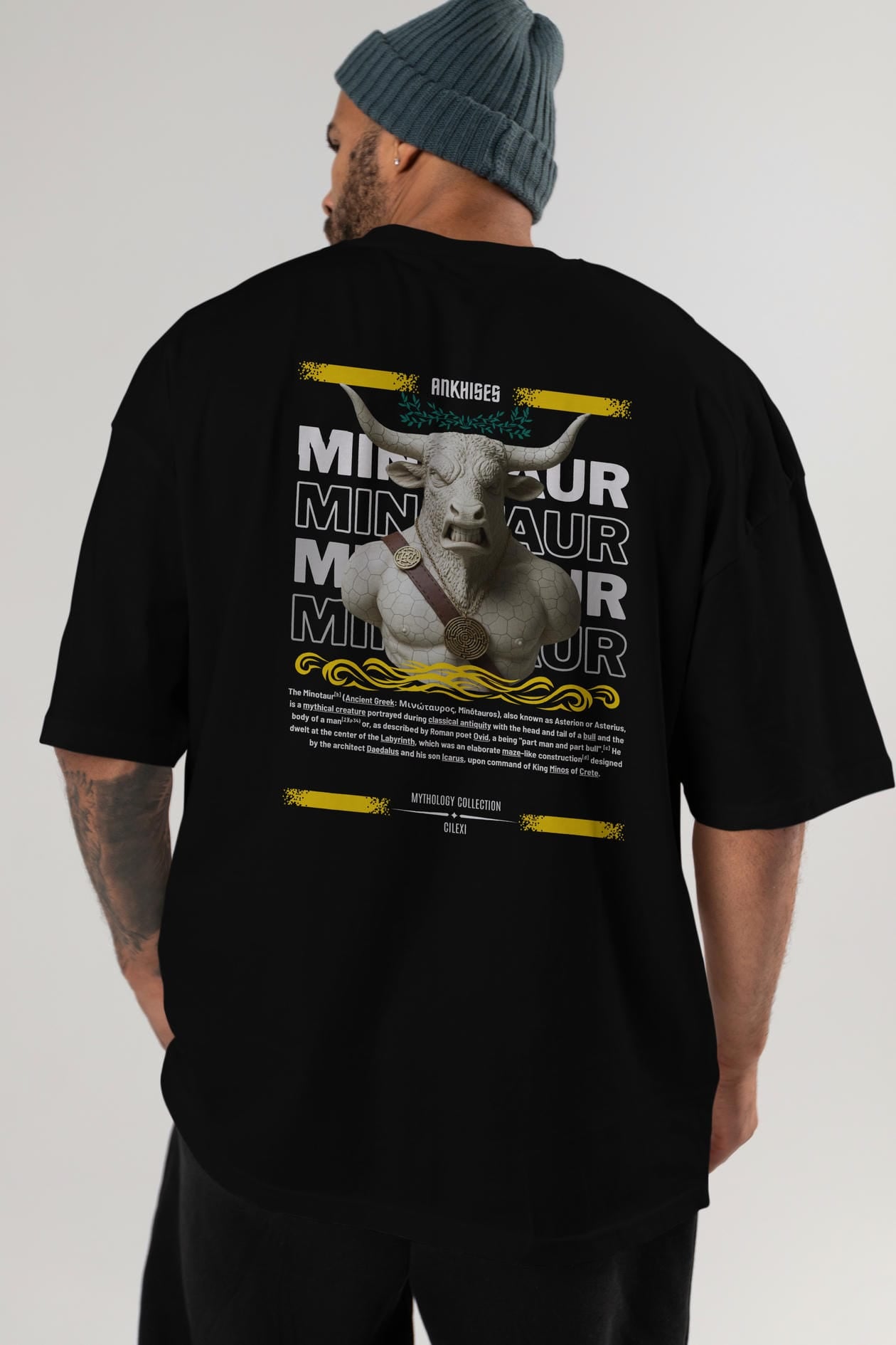 Minotaur 1 Arka Baskılı Oversize t-shirt Erkek Kadın %100 Pamuk Bisiklet Yaka tişort