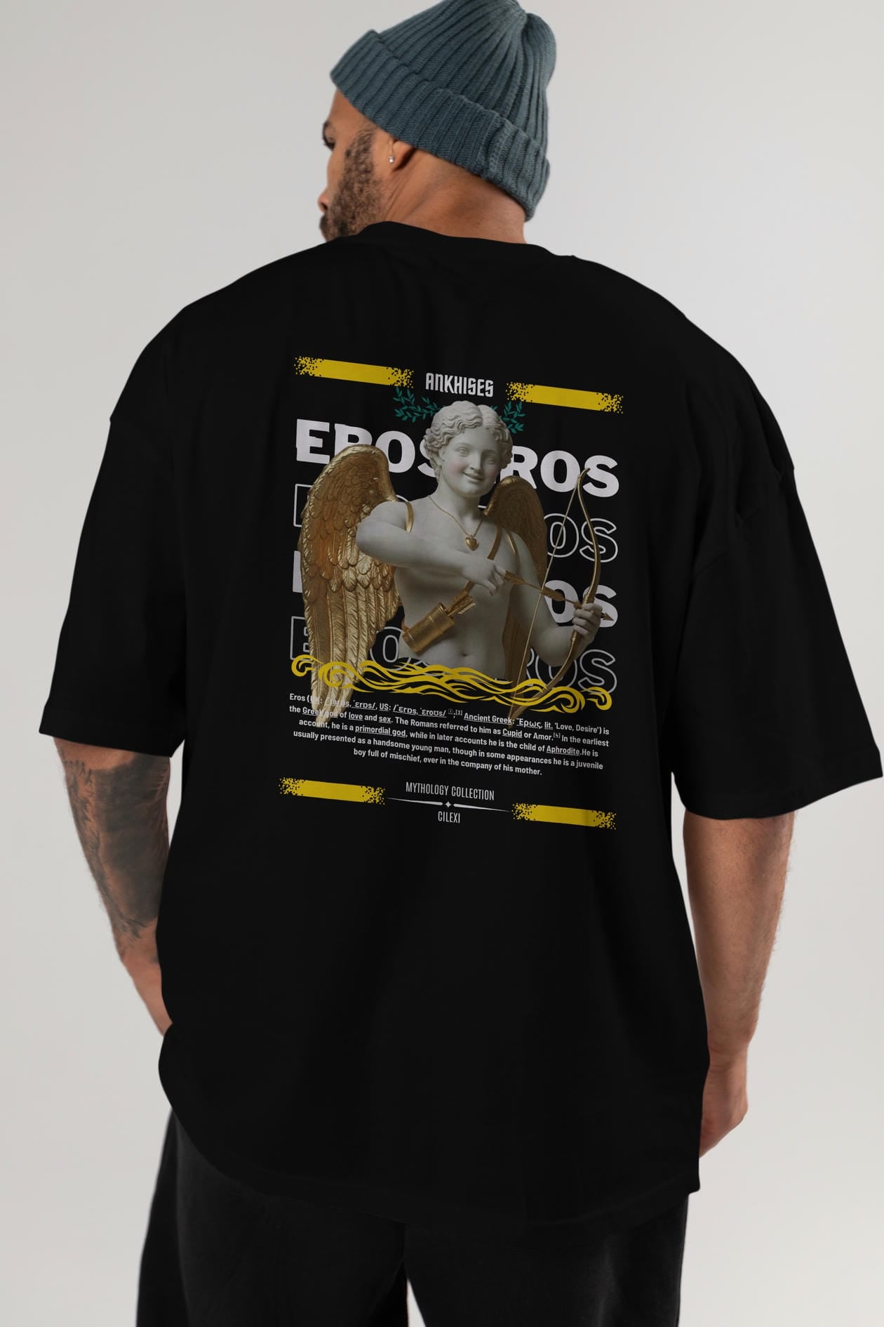Eros Arka Baskılı Oversize t-shirt Erkek Kadın %100 Pamuk Bisiklet Yaka tişort